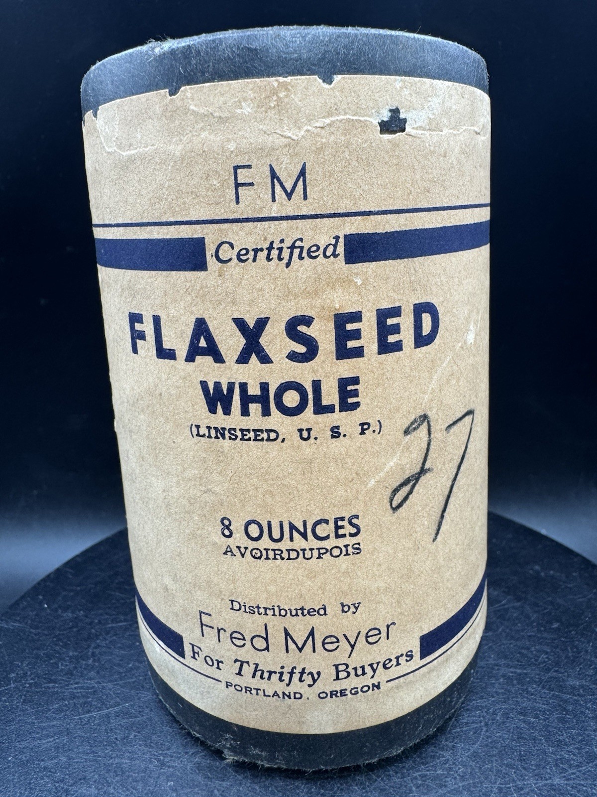 Vintage Unopened Fred Meyer Whole Flaxseed Container 8 oz Linseed USP Prop 27¢