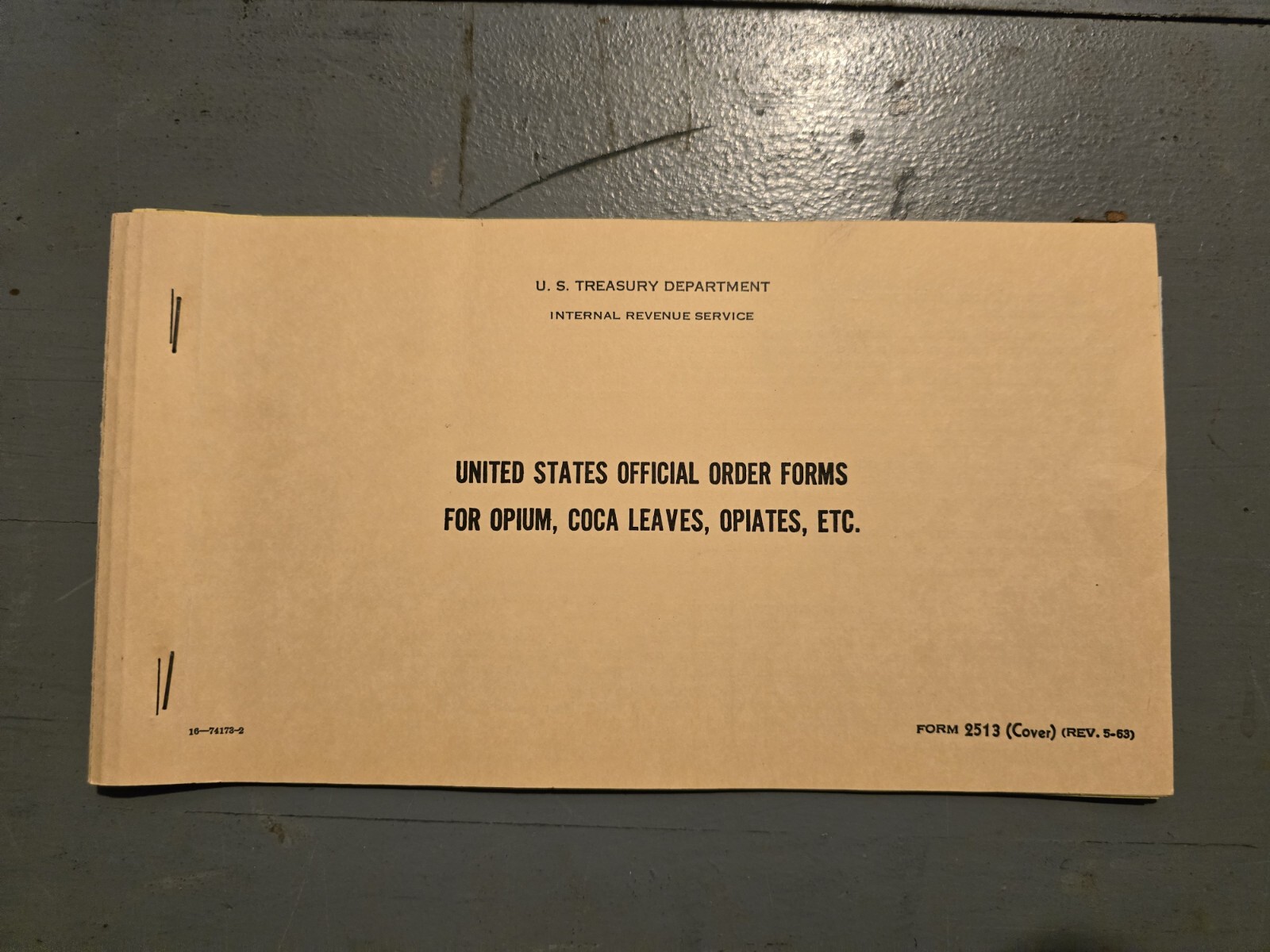 Vintage US Treasury IRS Opium Coca Leaves Opiates Narcotic Order Form 1966