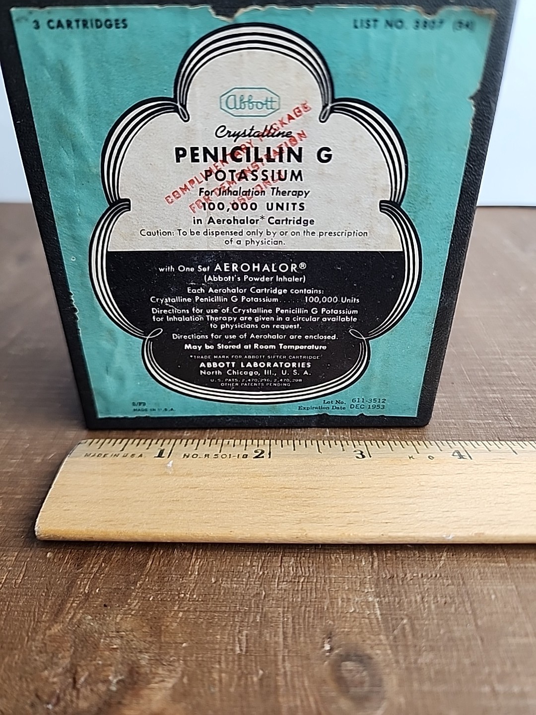 Vintage 1953 Abbott Laboratories Penicillin G Aerohaler Cartridges NO VIALS