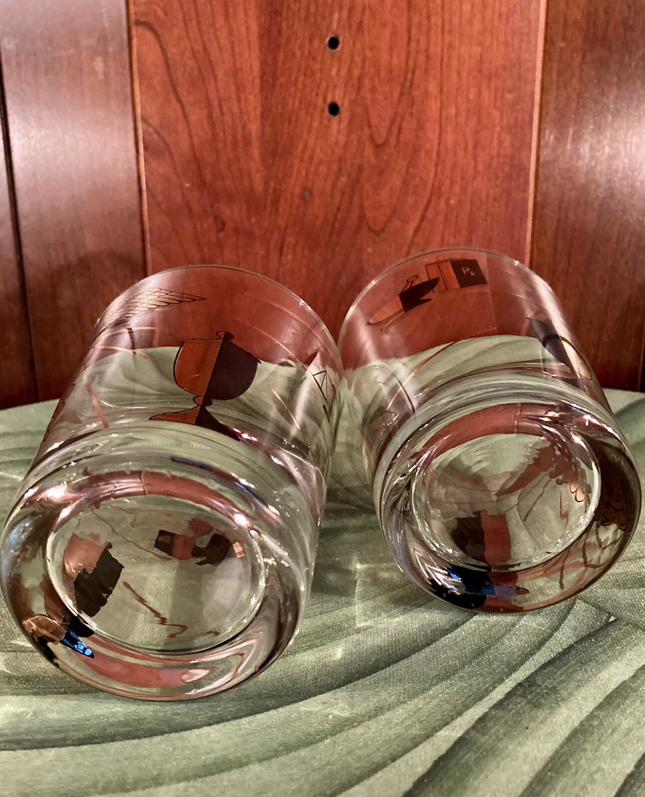 2~ RX Pharmacy Apothecary Double Old Fashion Glasses Gold & Black Set of 2*VGC