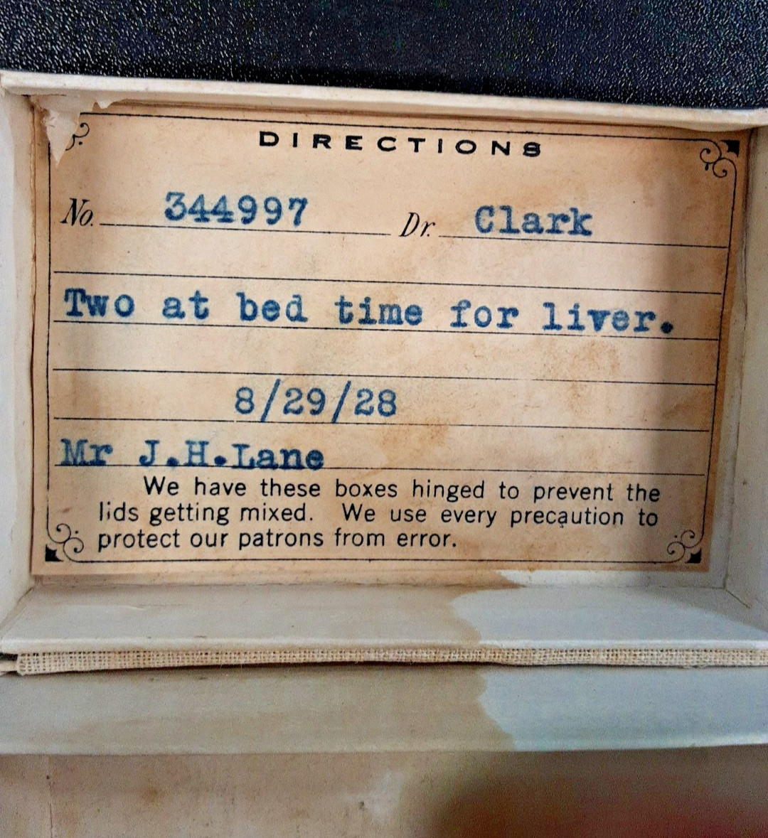 1928 Prescription 3″ Hinged Cardboard Box Silver Palace Pharmacy “Phone 51”