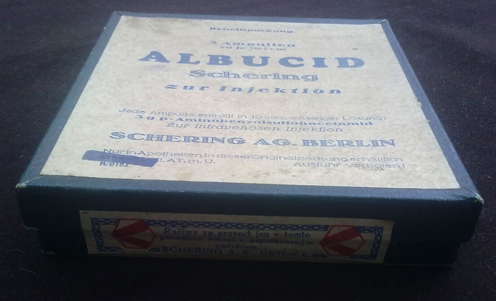 ANTIQUE medical pharmaceutical “ALBUCID-SHERING-BERLIN”-unopened box w.5 amp.
