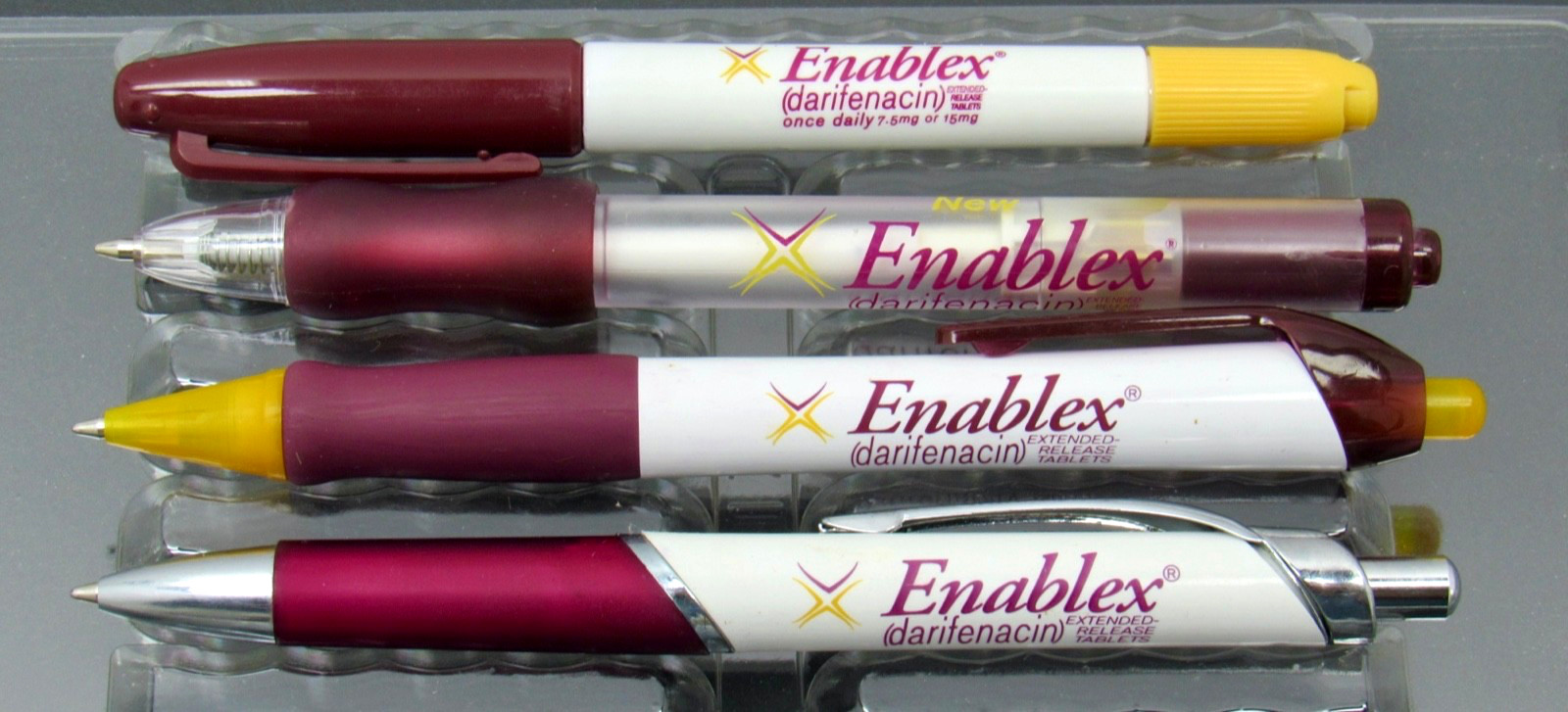 Lot of 4 Enablex PENS Drug Rep Pharmaceutical Promo Medical Advertising 1 Marker