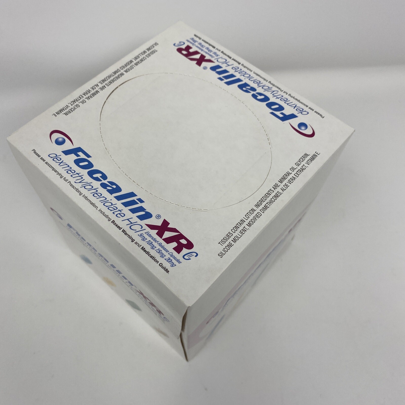 Vintage Focalin XR Tissue Box Pharmaceutical Pharm Rep 2007