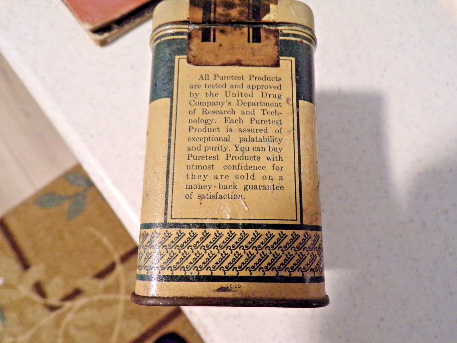 VINTAGE 1940’s FULL PURETEST EPSOM SALT TIN , REXALL PRODUCT 8OZ.