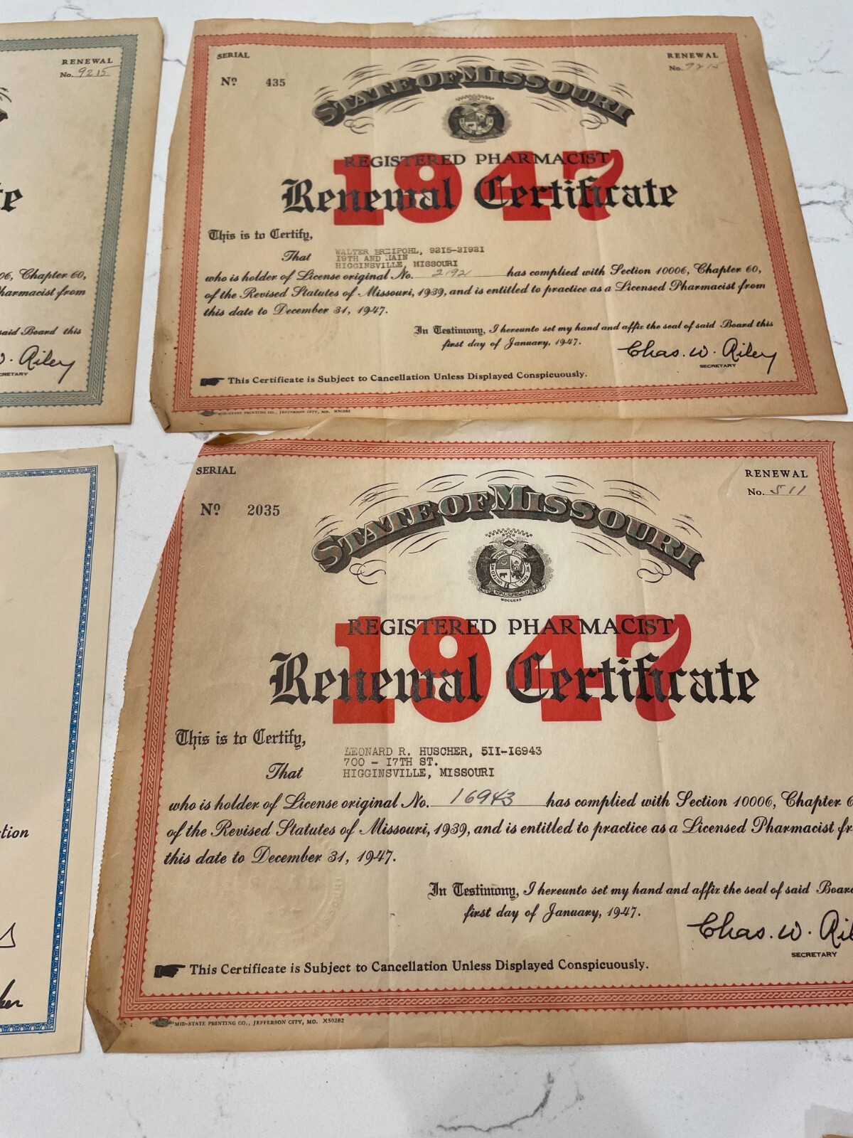 State of Missouri Drug Store/Pharmacy Permit lot of 4