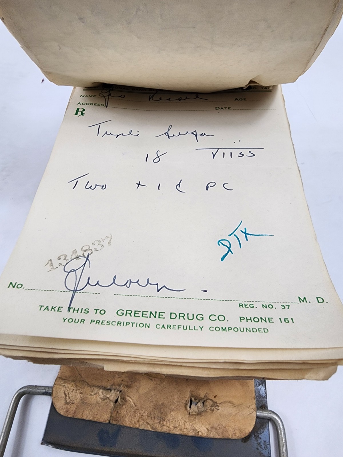 Prescription Atlas Rx Pad Paper Apothecary Druggist Pharmacy Medicine 1949
