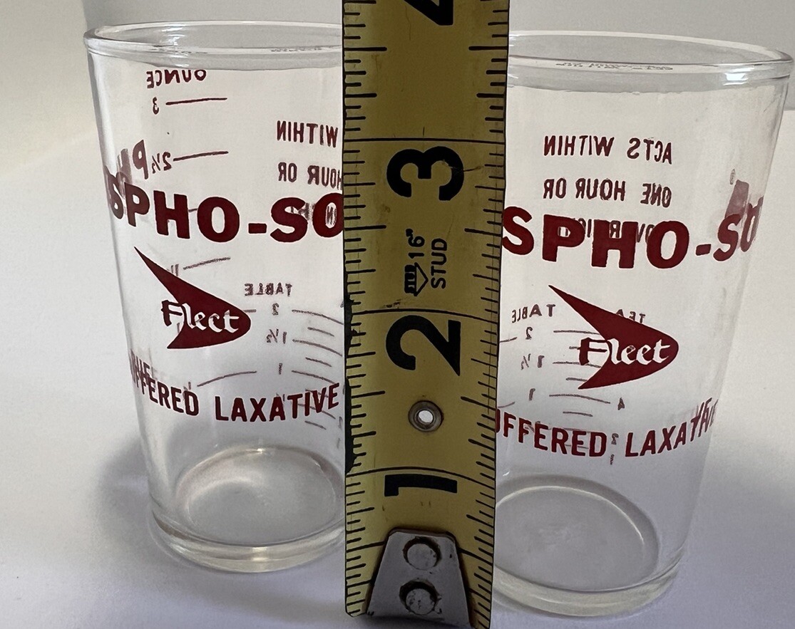 VTG Set Of 2 Hazel-Atlas Fleet Phospho-Soda Buffered Laxative Measuring Glasses