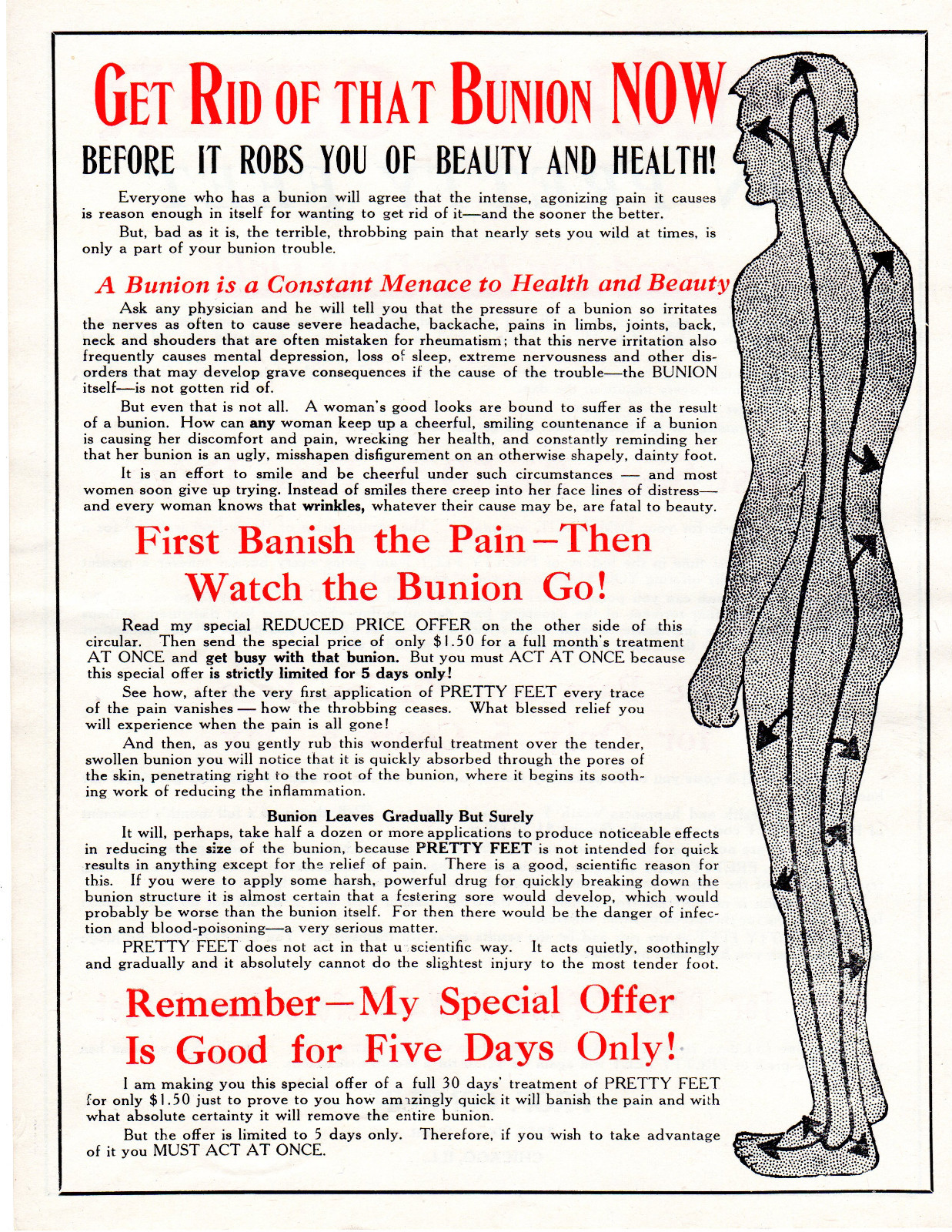 PROFESSOR CONKLIN Pretty Feet BUNION CURE Vintage 2 sided poster advertising