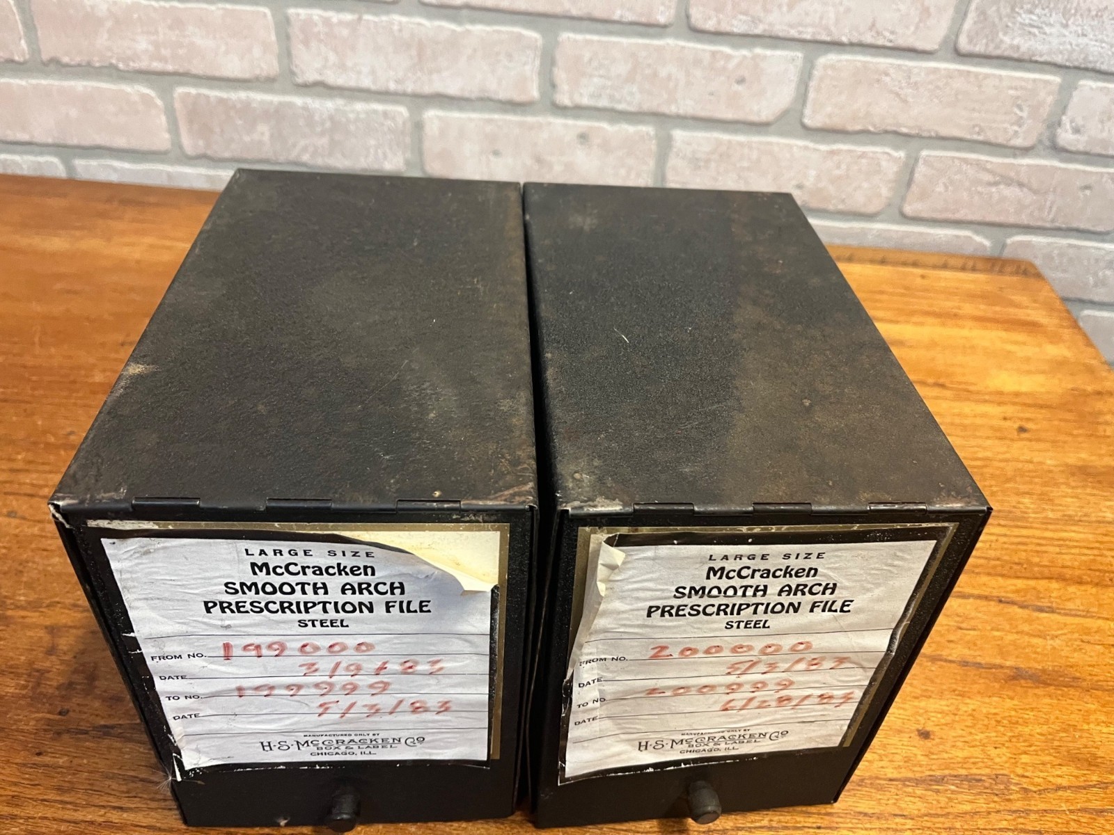 Vintage Pair 70s Pharmacy Prescription File Box McCracken Lg Size Decor