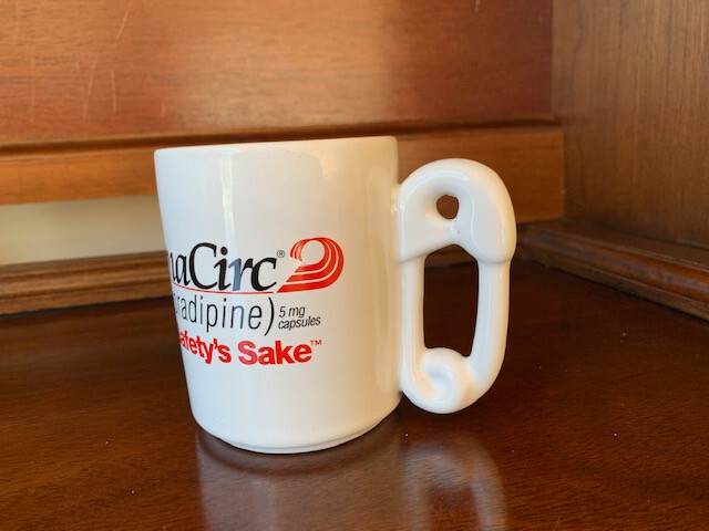 Drug Rep DynaCirc “For Safety’s Sake” coffee mug, New never used