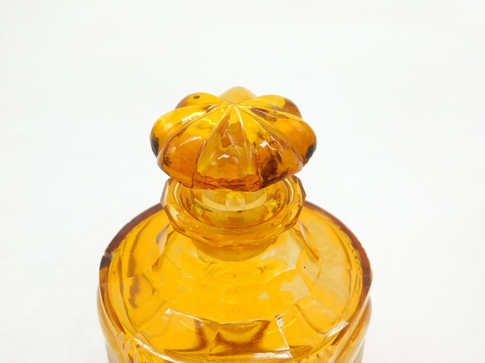 19th Century Bohemian Amber Glass Acid Etched Scent Bottle Antique c1860