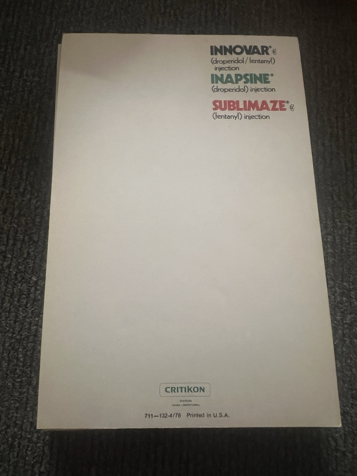 Fentanyl Drug Rep Notepads Vintage Innovar Sublimaze Inapsine Lot Of 4