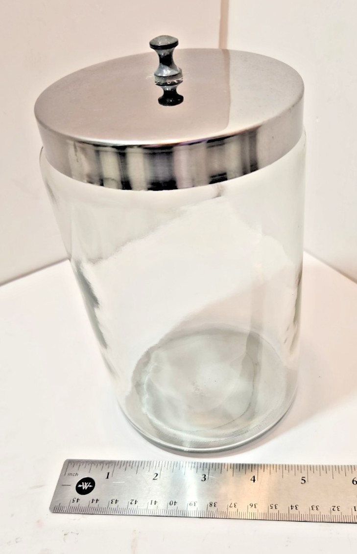 Vtg Profex Apothecary Medical Glass Jar Canister with Stainless Steel Lid 8×5″
