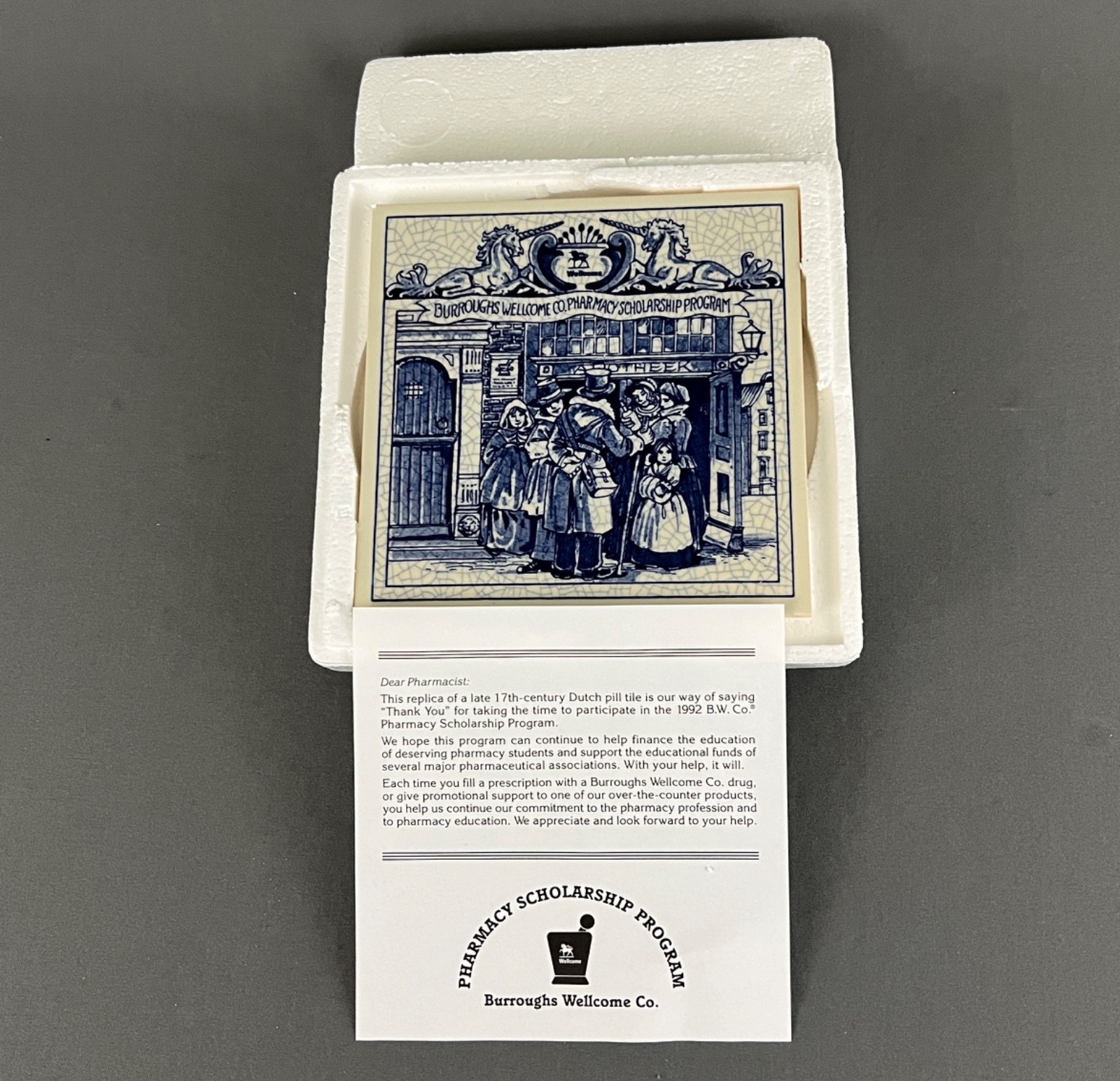 Burroughs Wellcome Pharmacy Education Program Holland Delft Pill Tile 1992