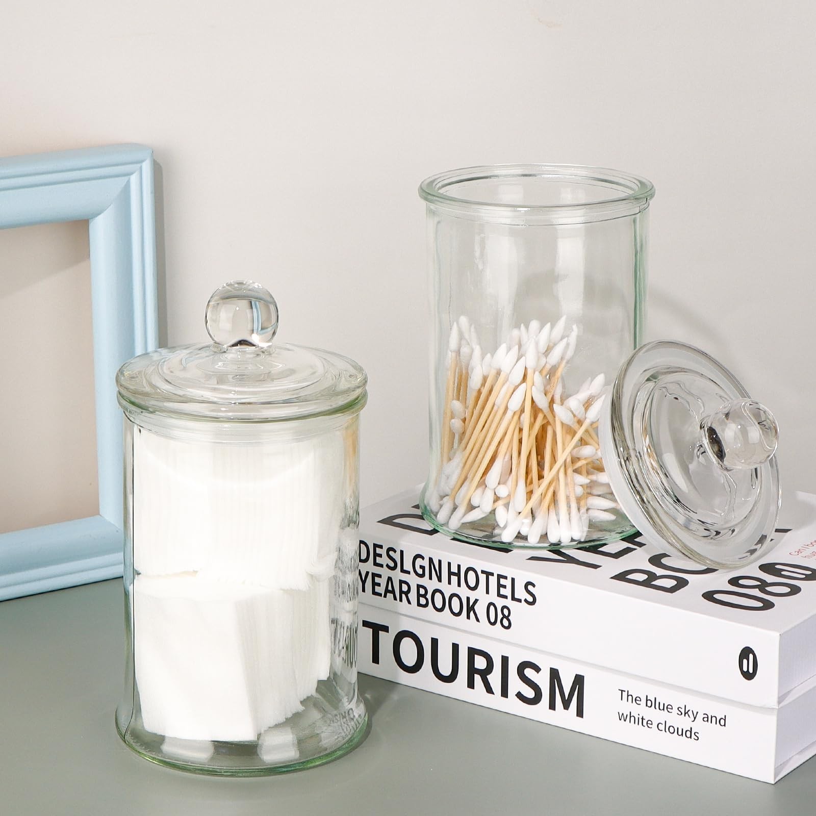 3 Pack Glass Apothecary Jars with Lids, 25oz Clear Bathroom Accessories Canis…