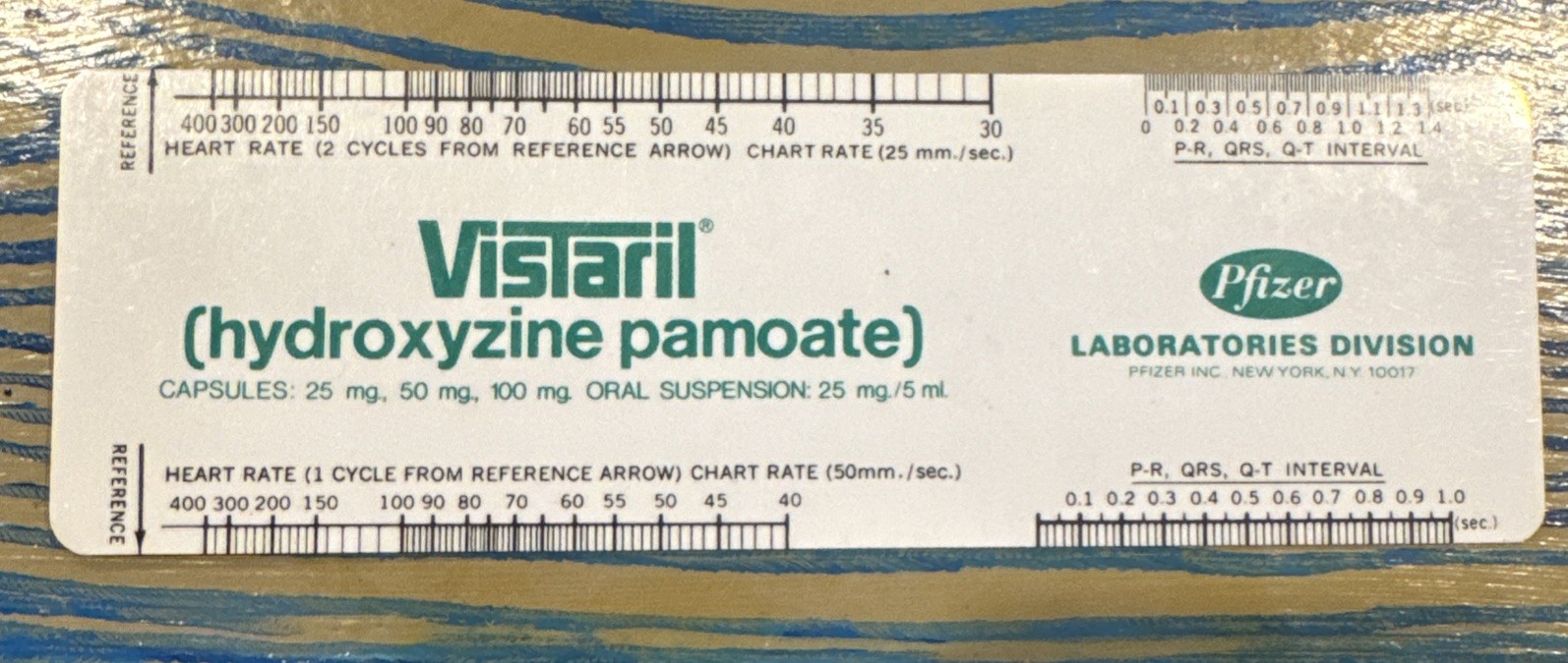 VTG White Ruler Pfizer Laboratories Promotional VISTARIL (Hydroxyzine)
