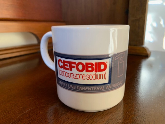 Drug Rep Cefobid “temperature sensitive” coffee mug new, never used.