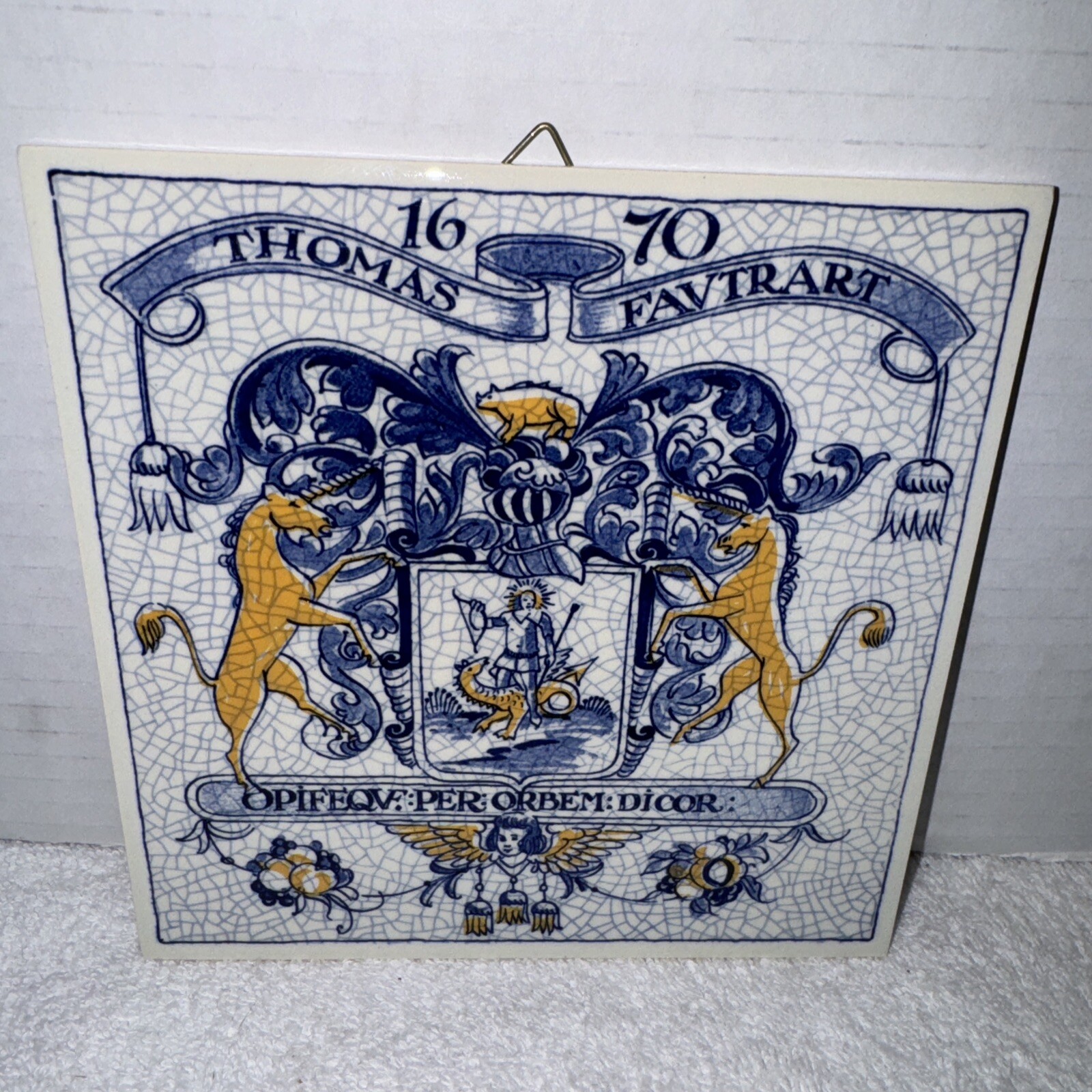 TILE Delft Holland 1670 Thomas Favtrart Coat-of-Arms 6″ (L-2)