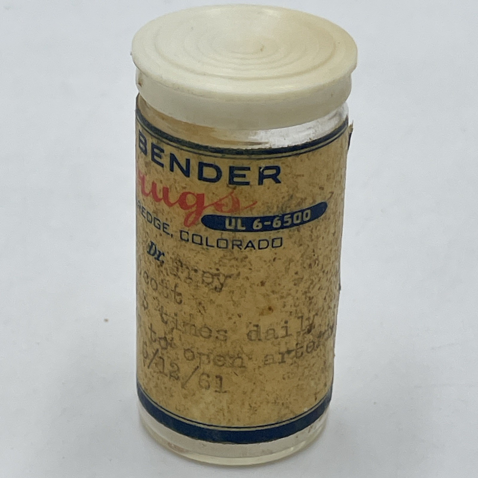 Vintage 1961 Prescription Drug Glass Bottle Plastic Lid “To Open Arteries” Rx