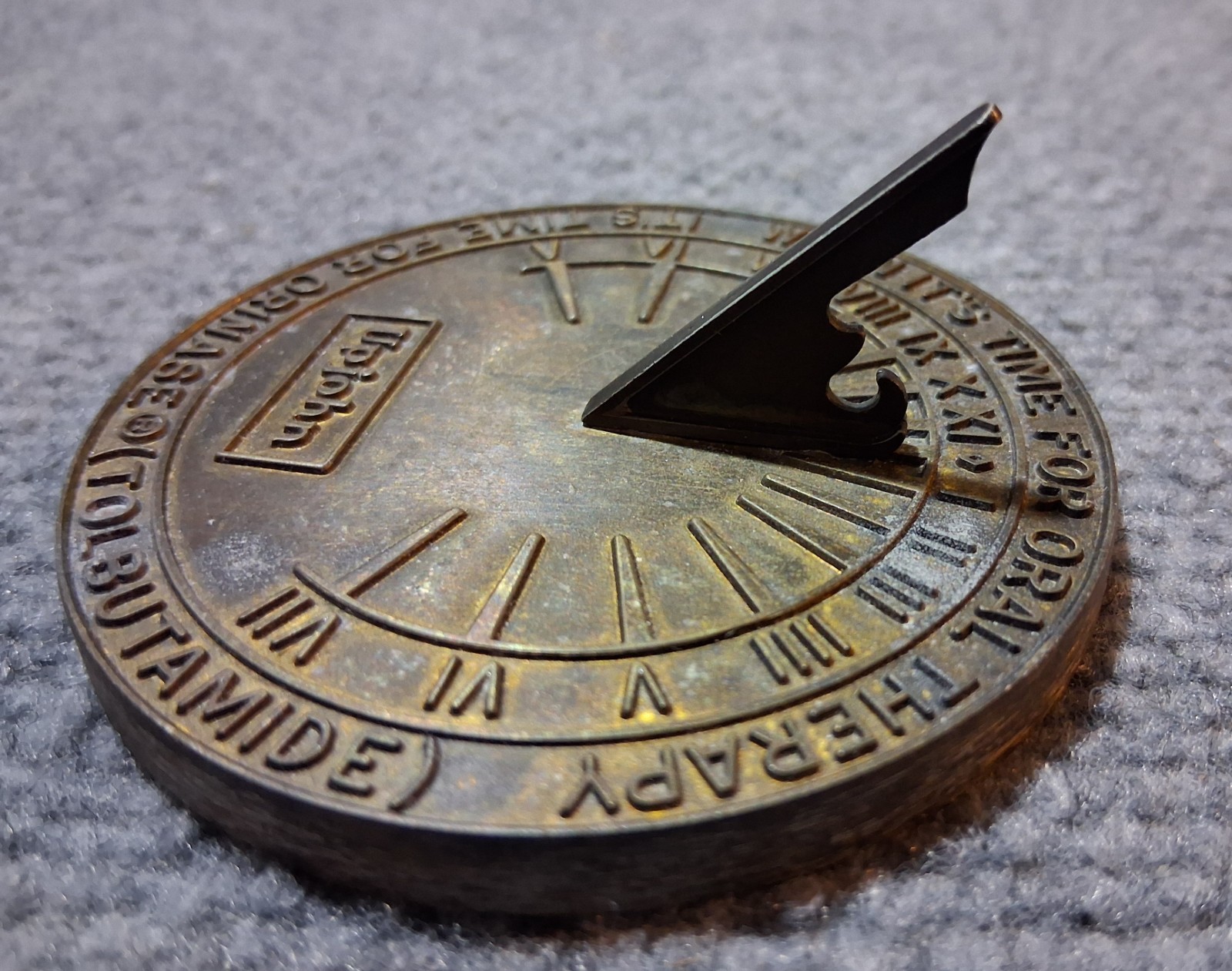 Vintage Upjohn Sundial 1980’s Pharmaceutical Rep Doctor Advertising Brass 3″Cast