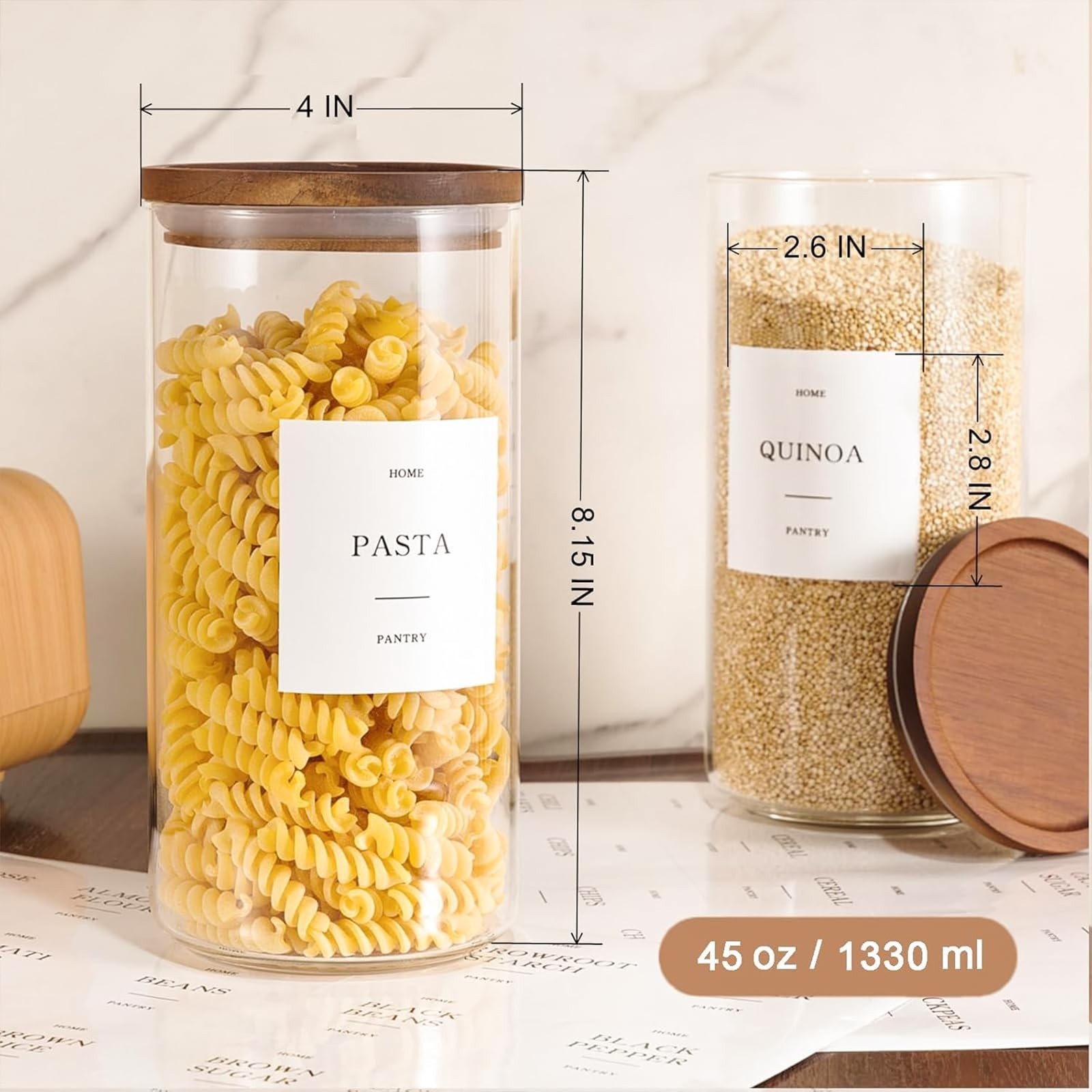 Set of 3 Glass Pantry Jars with Acacia Wood Lids, 45oz Airtight Glass Kitchen…