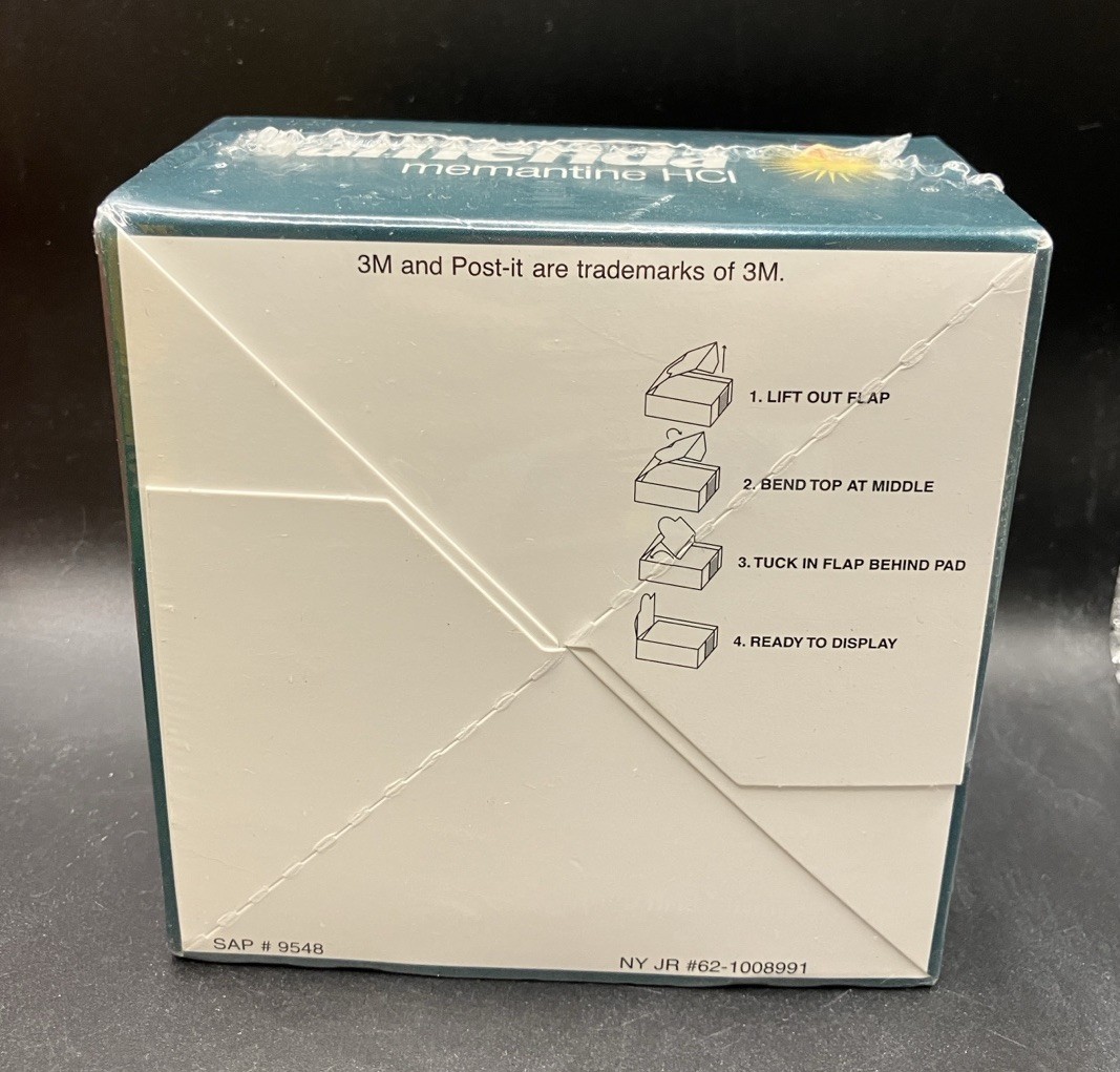 Vintage NAMENDA Pharmaceutical Drug Rep Post-It Note Pad 4”x 4” Cube Sealed 3M