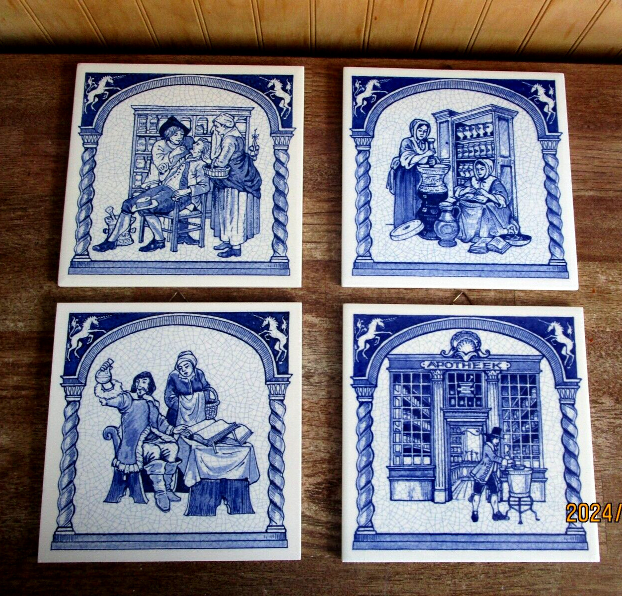 1980’sHandmade Delft Holland PHARMACIST TILES Ltd, Edition Set of 4