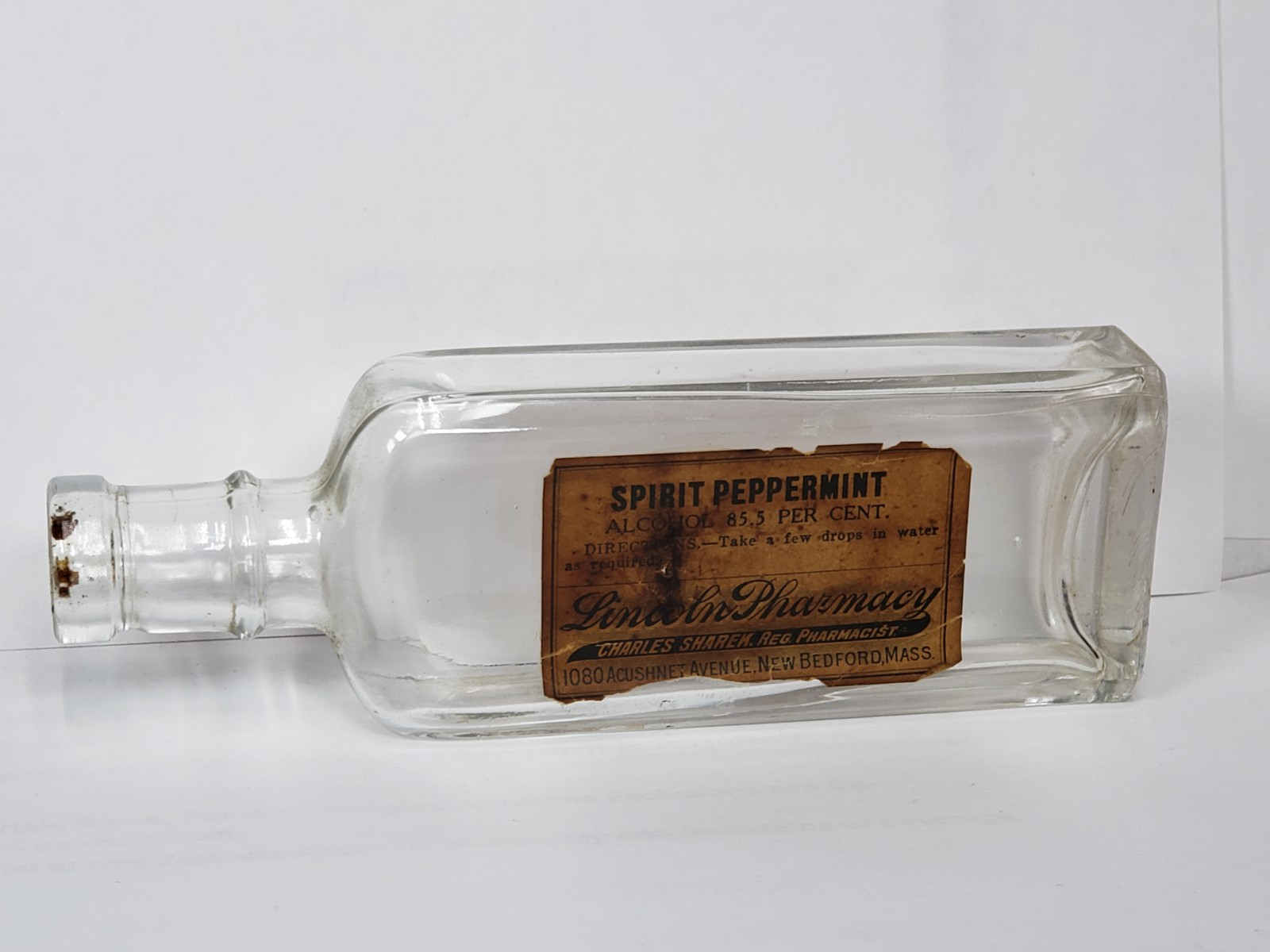 Spirit Peppermint Bottle Lincoln Pharmacy New Bedford, Mass