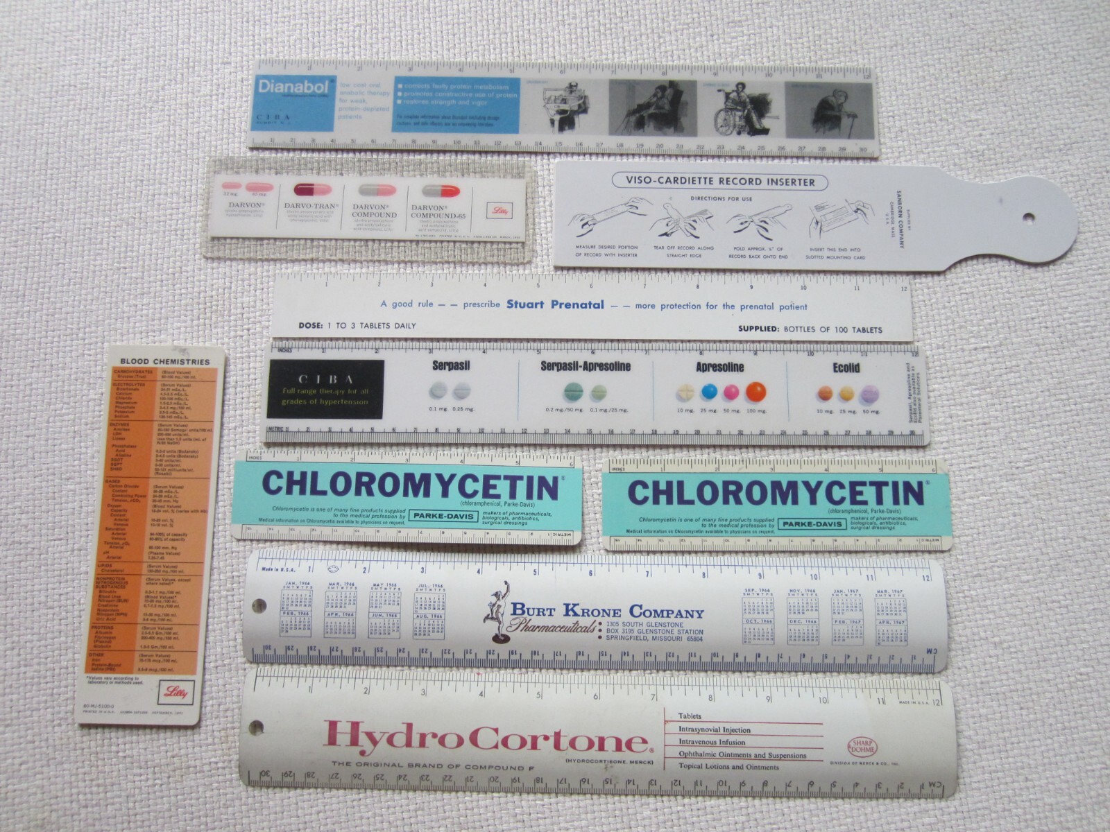 lot of 10 vintage PHARMACEUTICAL PHARMACY Promo DRUG ADVERTISEMENTS, 1961 to 70s