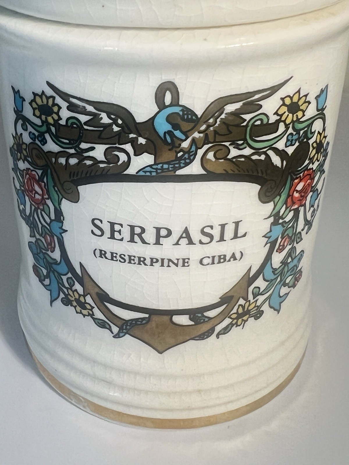 Vintage Apothecary Jar w/lid SERPASIL (Reserpine Ciba) Jeanne Robinette