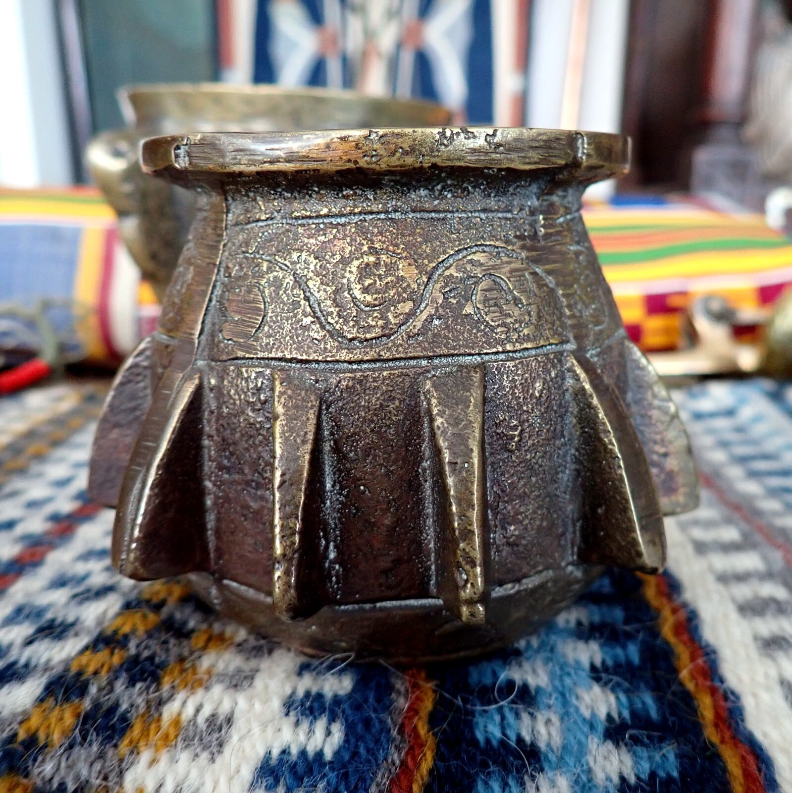 Gilded Bronze Mortar Arab Spain Antique Cast Bronze Small Mortar Apothecary Herb
