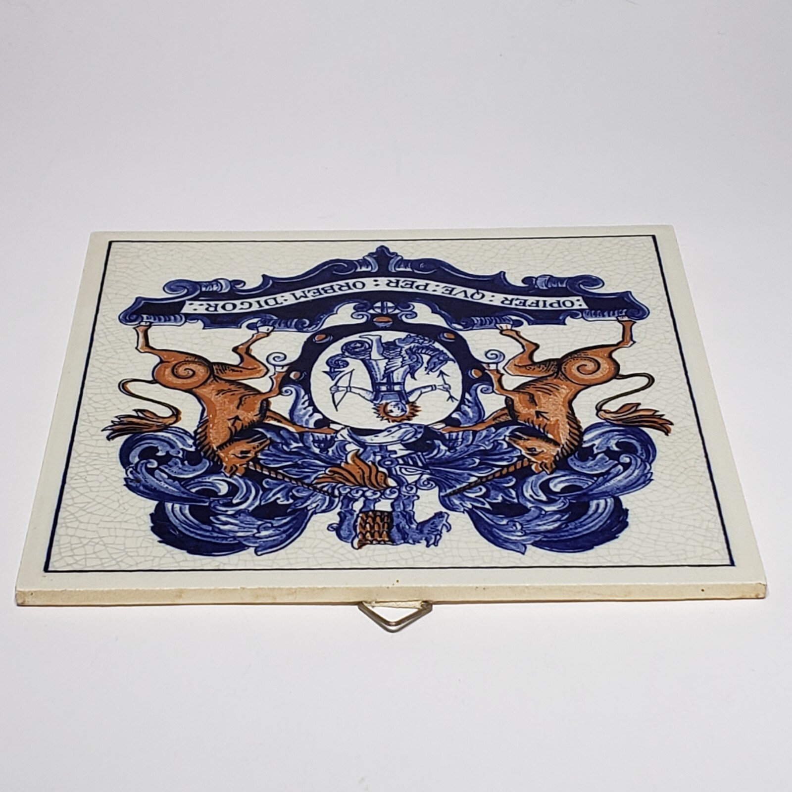 Vtg Blue Pharmacy Apothecary Society Crest 6″ Tile Delft Holland B716