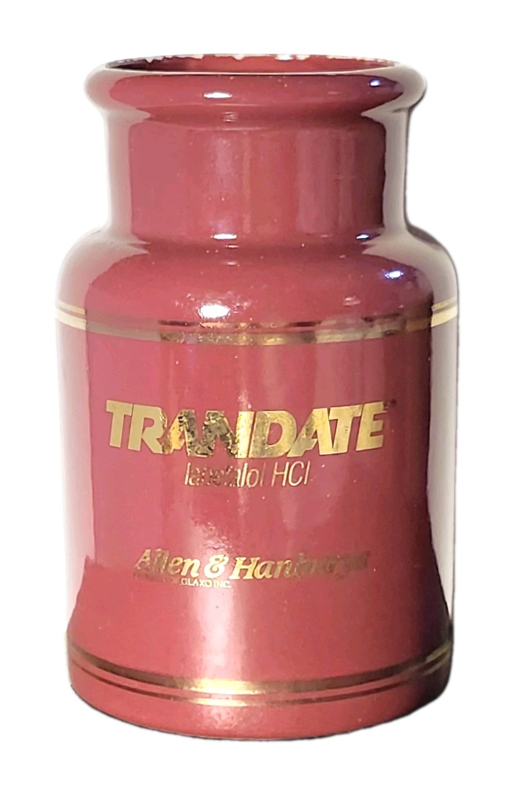 Vintage Pharmaceutical Advertisement Container “TRANDATE” – Glaxo- Burgundy Gold