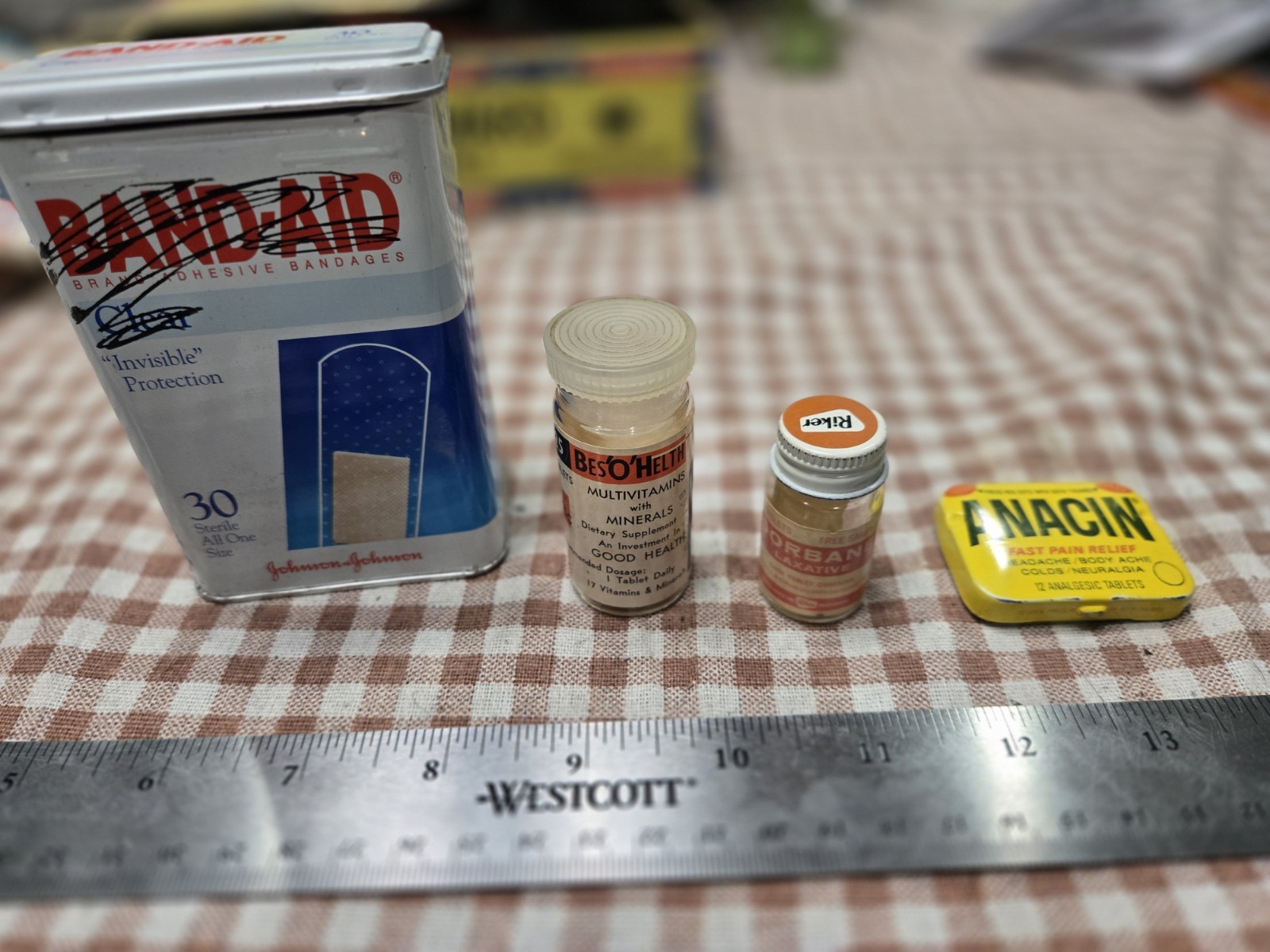Vintage Medical & Apothecary Advertising Lot – Band-Aid Tin, Anacin, Riker…