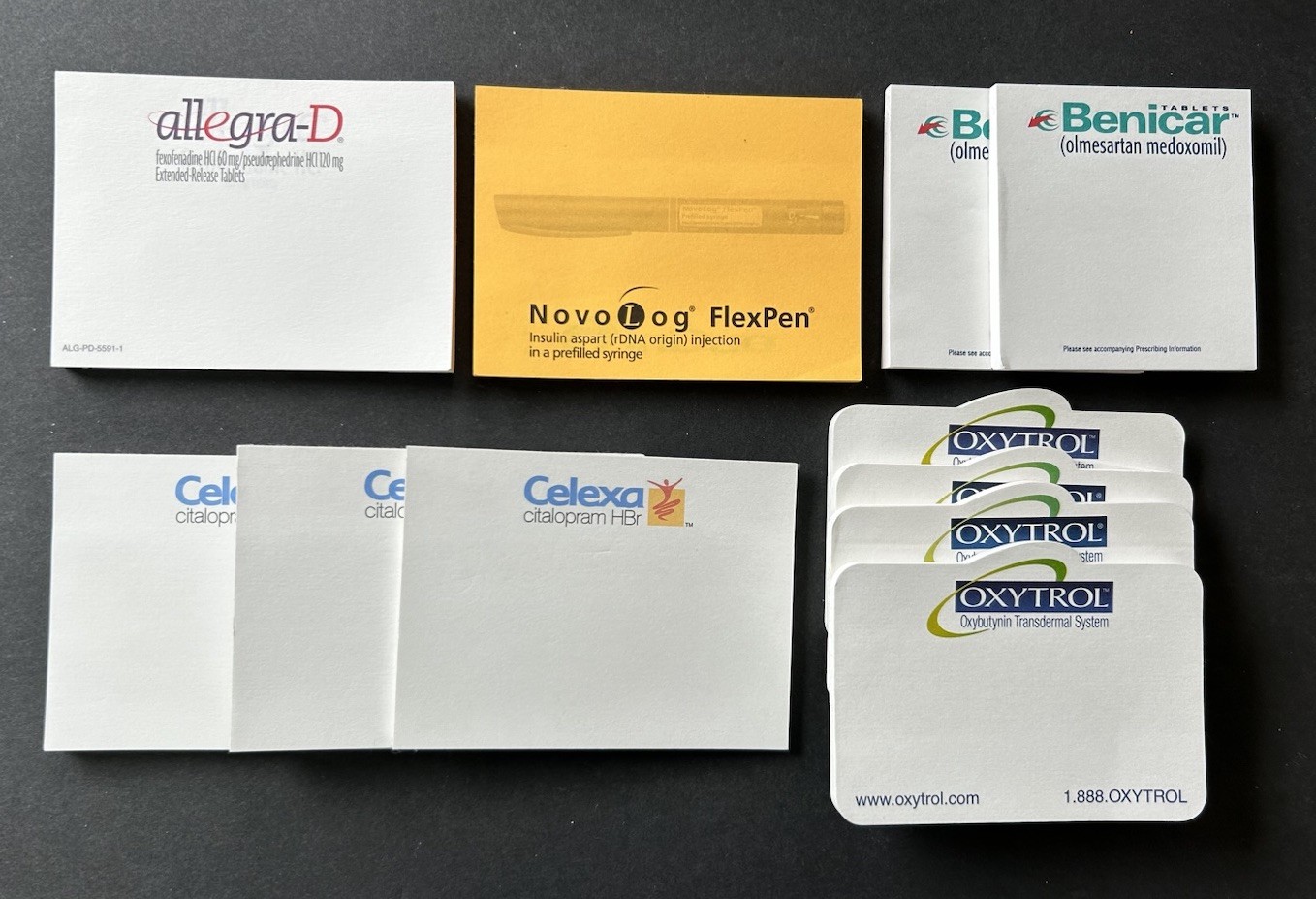 Drug Rep Pharmaceutical Post It Notes Lot Benicar Oxytrol Celexa Novolog Allegra