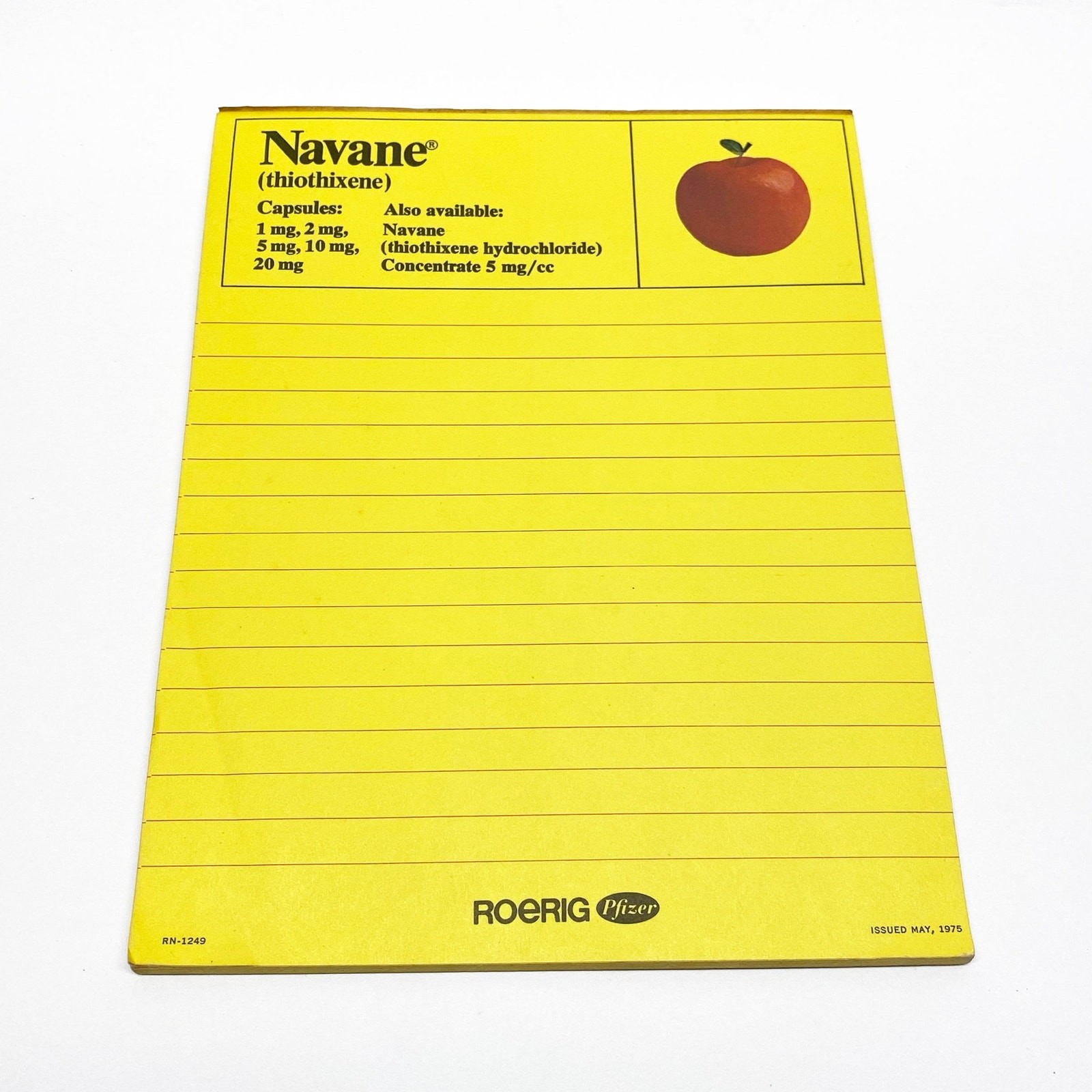 VTG 1975 Navane Thiothixene Yellow Lined Note Pad, Pharmaceutical Advertising