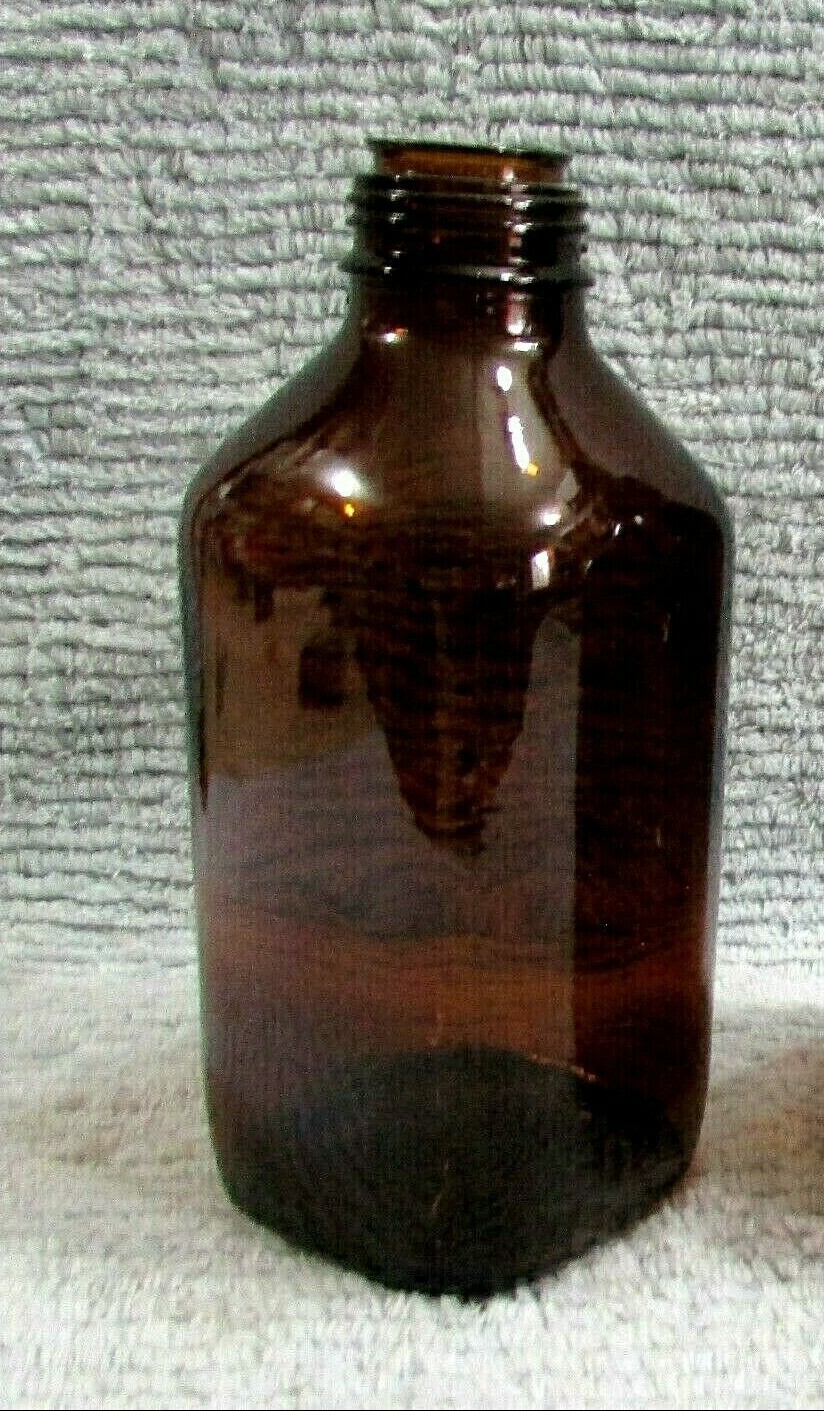 Old 1950’s Squarish Brown Glass Pharmaceutical Bottle Pharmacy Chemical Medical