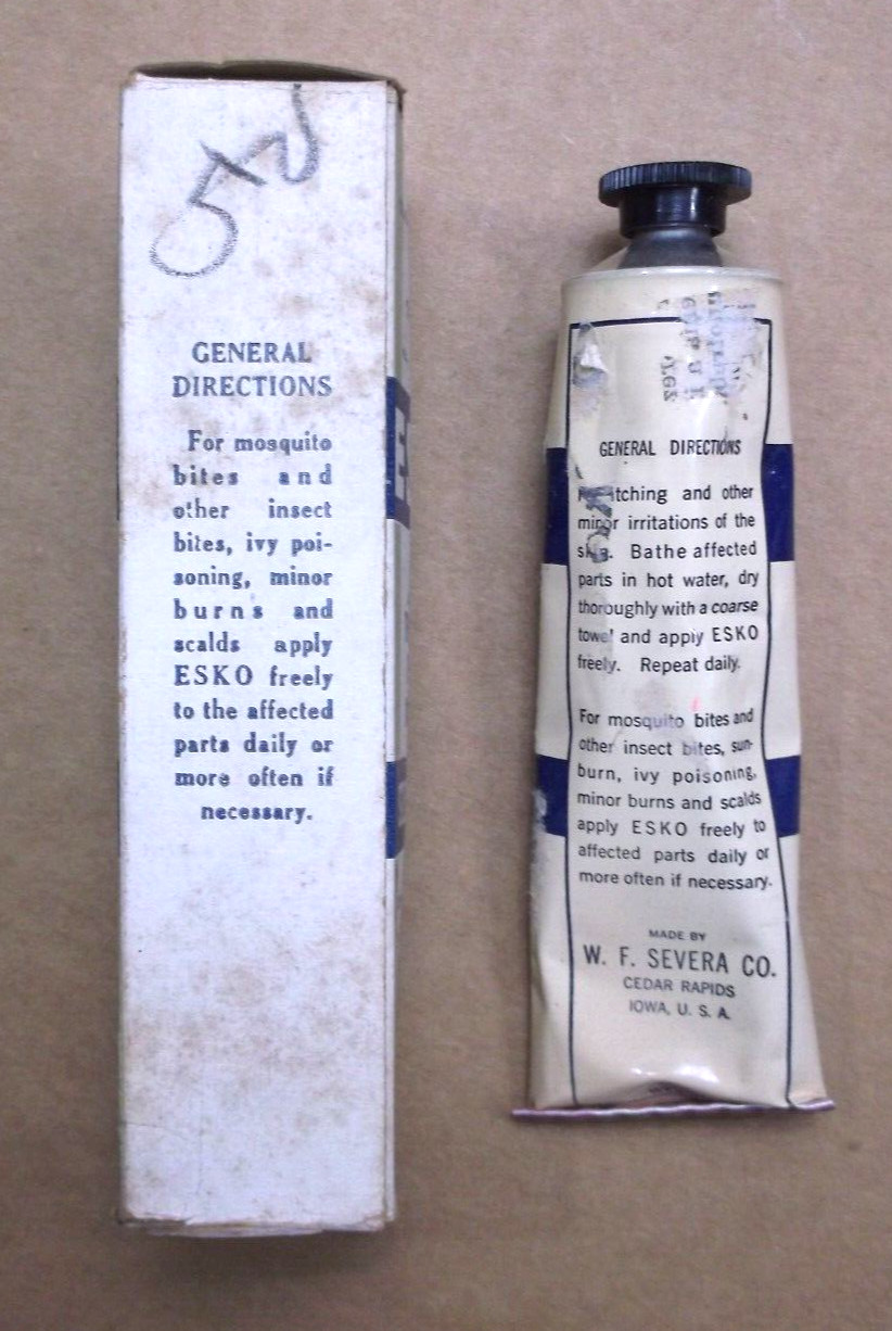 1930’s-40’s ESKO SOOTHING Skin Lotion BOX & TUBE ~ W.F Severa, CEDAR RAPIDS, IA.