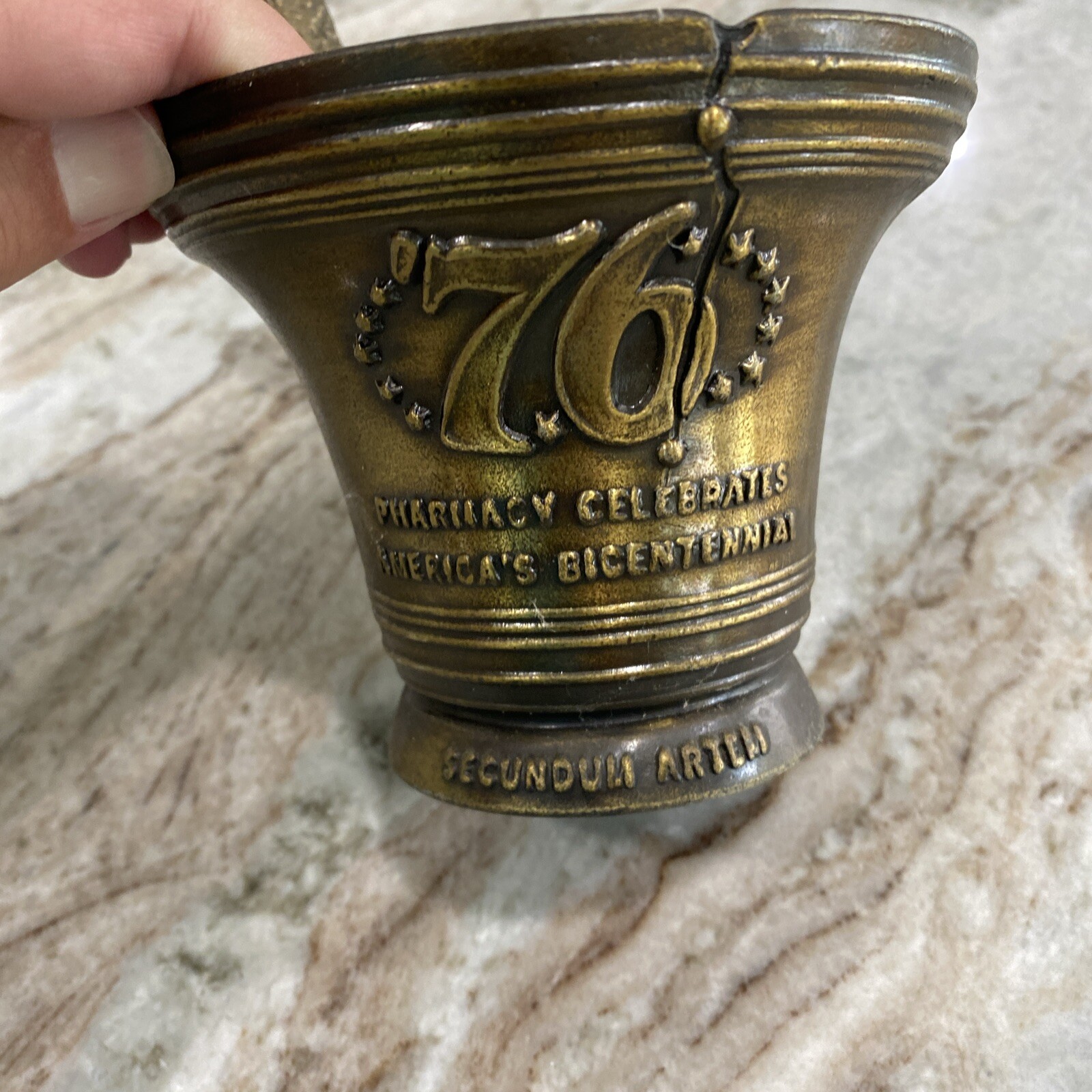 Vintage Pharmacy Mortar & Pestle Bicentennial 1976 Celebration Liberty Bell
