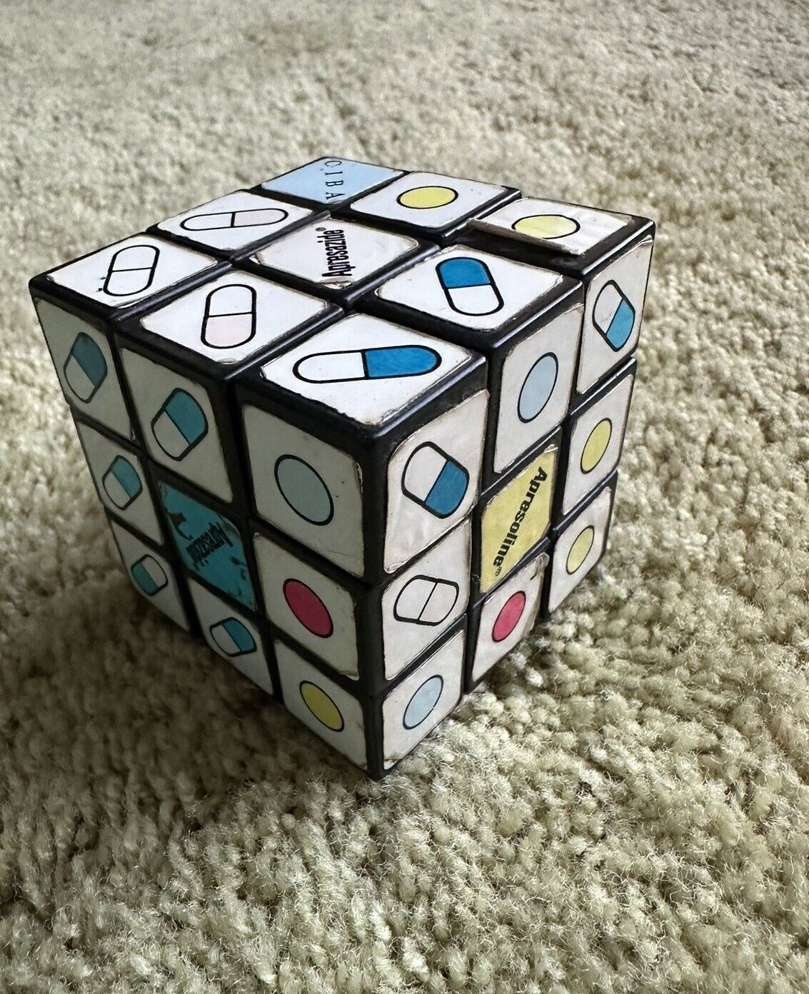 Vintage Pharmaceutical Drug Rep Rubik Cube Ad For Apresazide, Ciba, Etc, Used