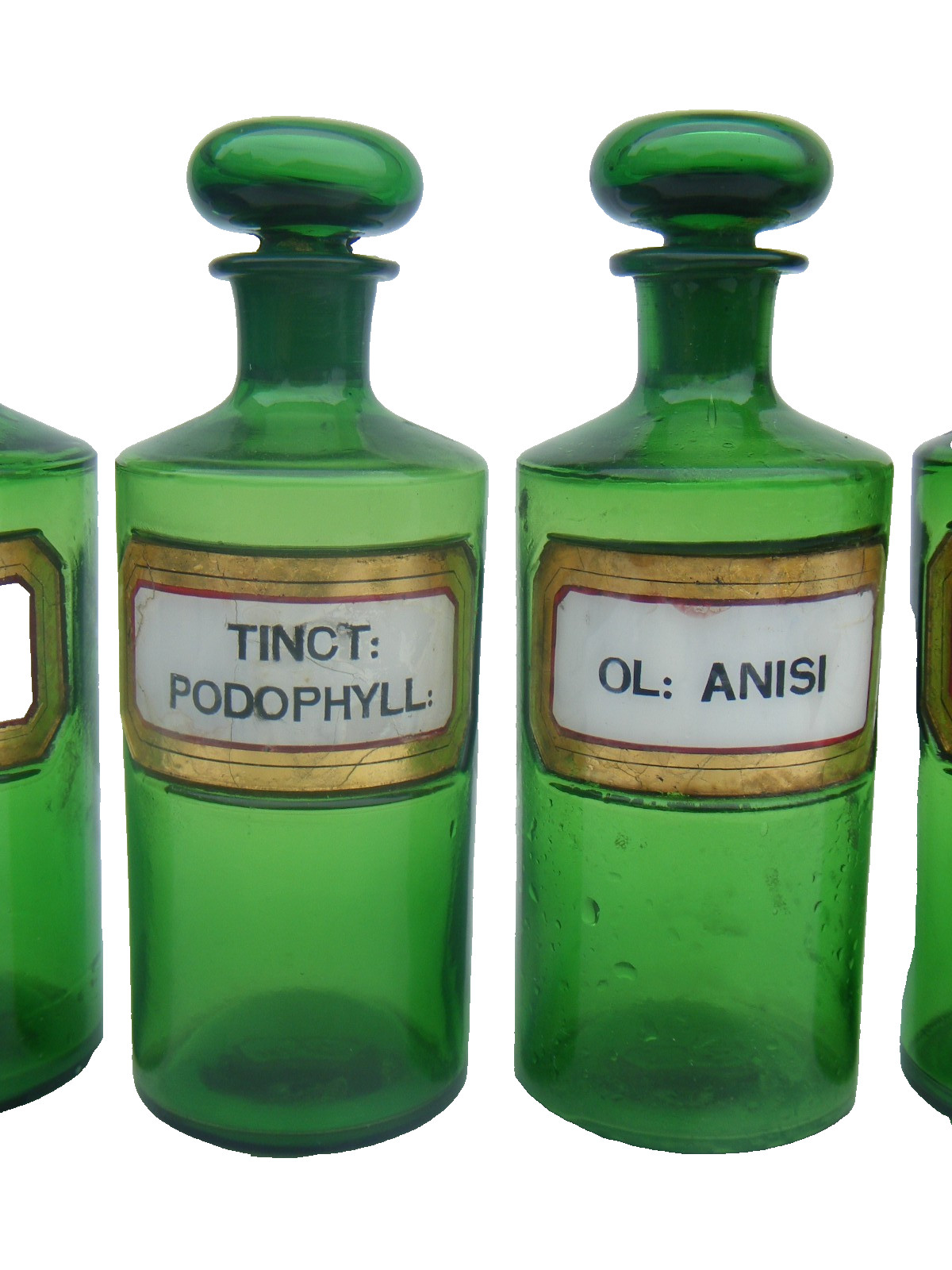 Antique Apothecary Bottles Green Pharmacy 5PC