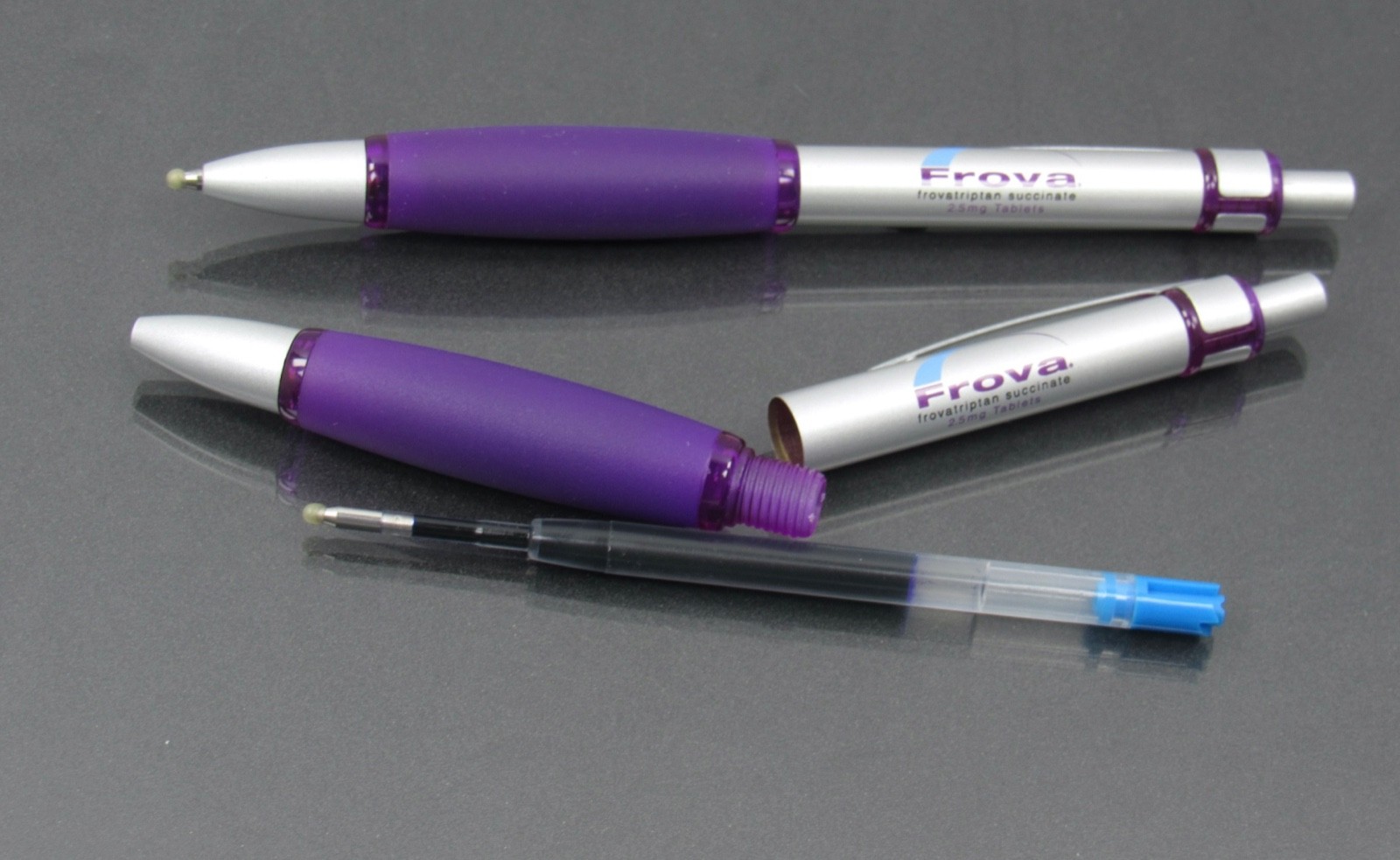 Purple FROVA Metal Clad PENS Drug Rep Pharmaceutical Promo Advertising Lot of 2