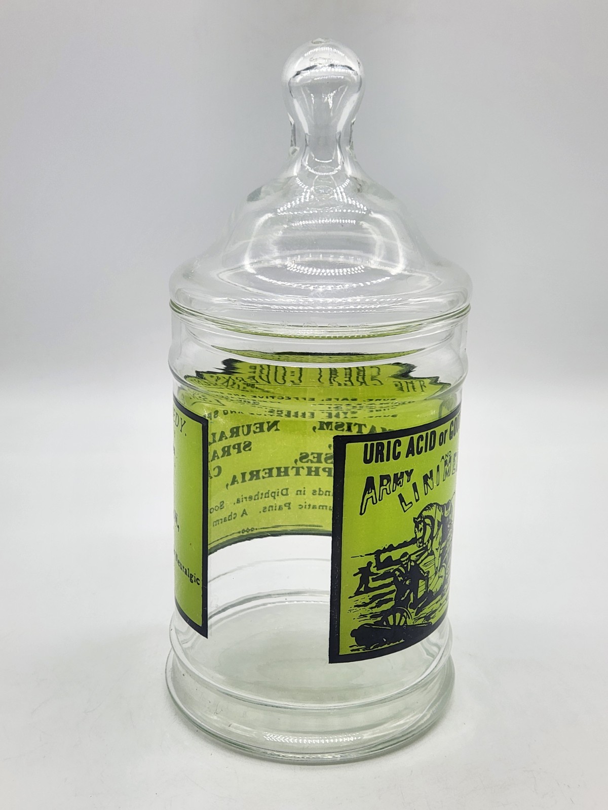 Vintage Glass Apothecary Jar With Lid Army Navy Liniment Medicine Remedy 1970’s