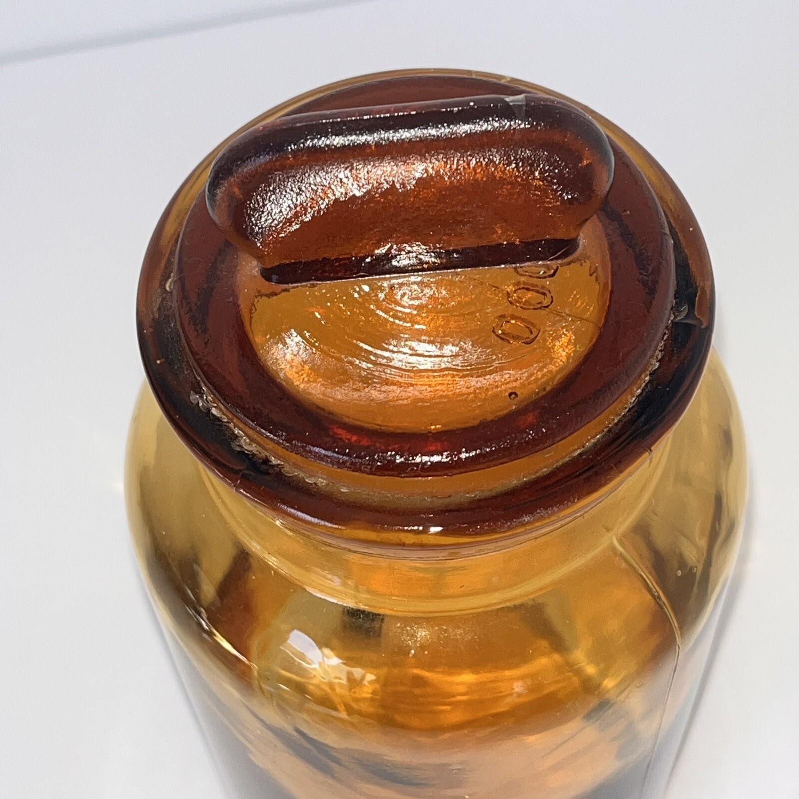 Antique Amber Pharmacy Drug Store Glass Apothecary Jar Bottle Marked 1000 8.5”H