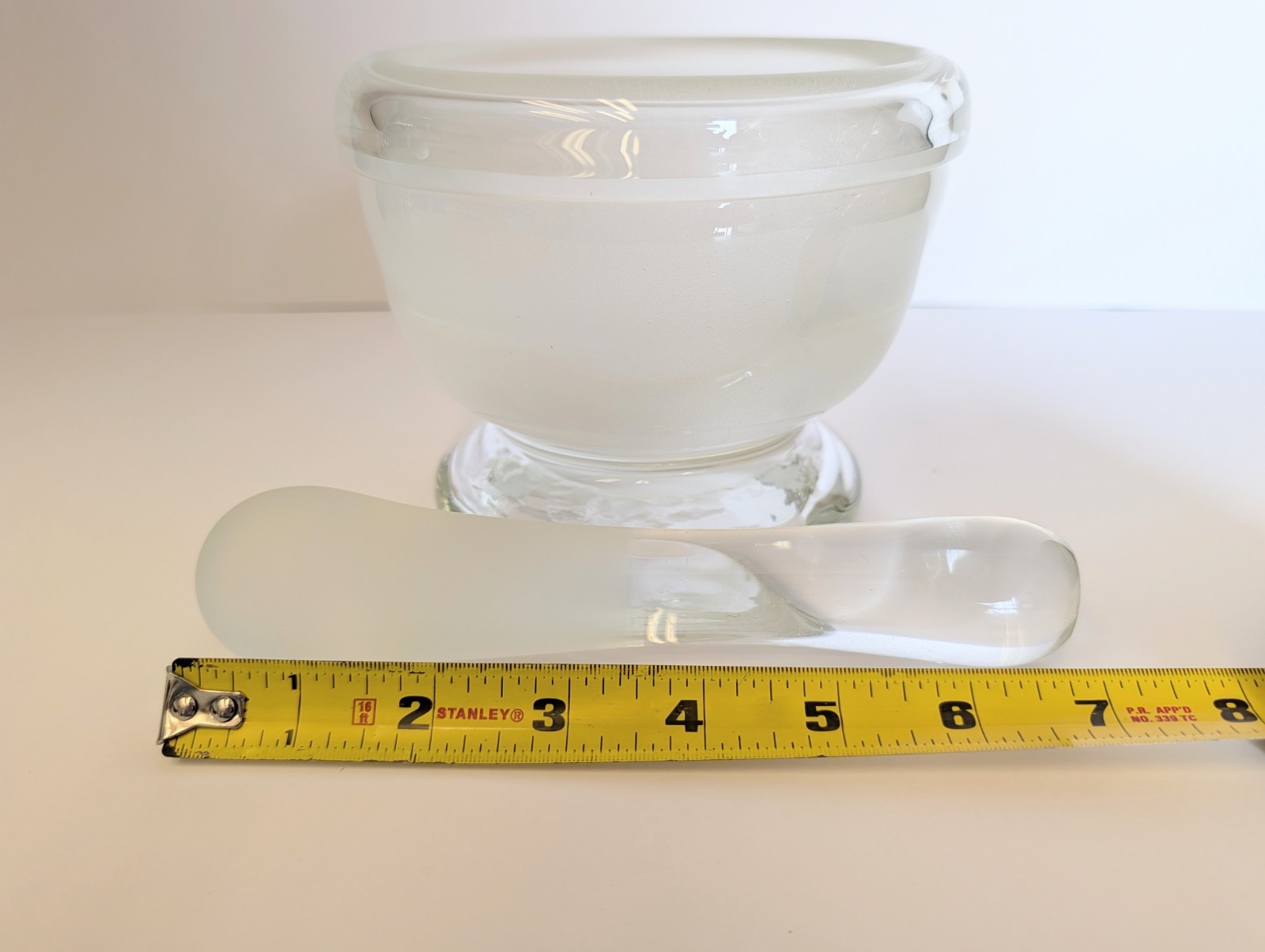 Heavy Clear /Satin Glass Mortar & Pestle Set Hand‑Blown 1940s VTG