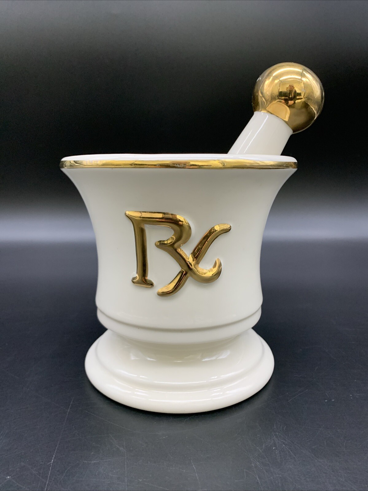 Vintage Blair Specialties Mortar and Pestle Apothecary Display Retro Gold Gilt
