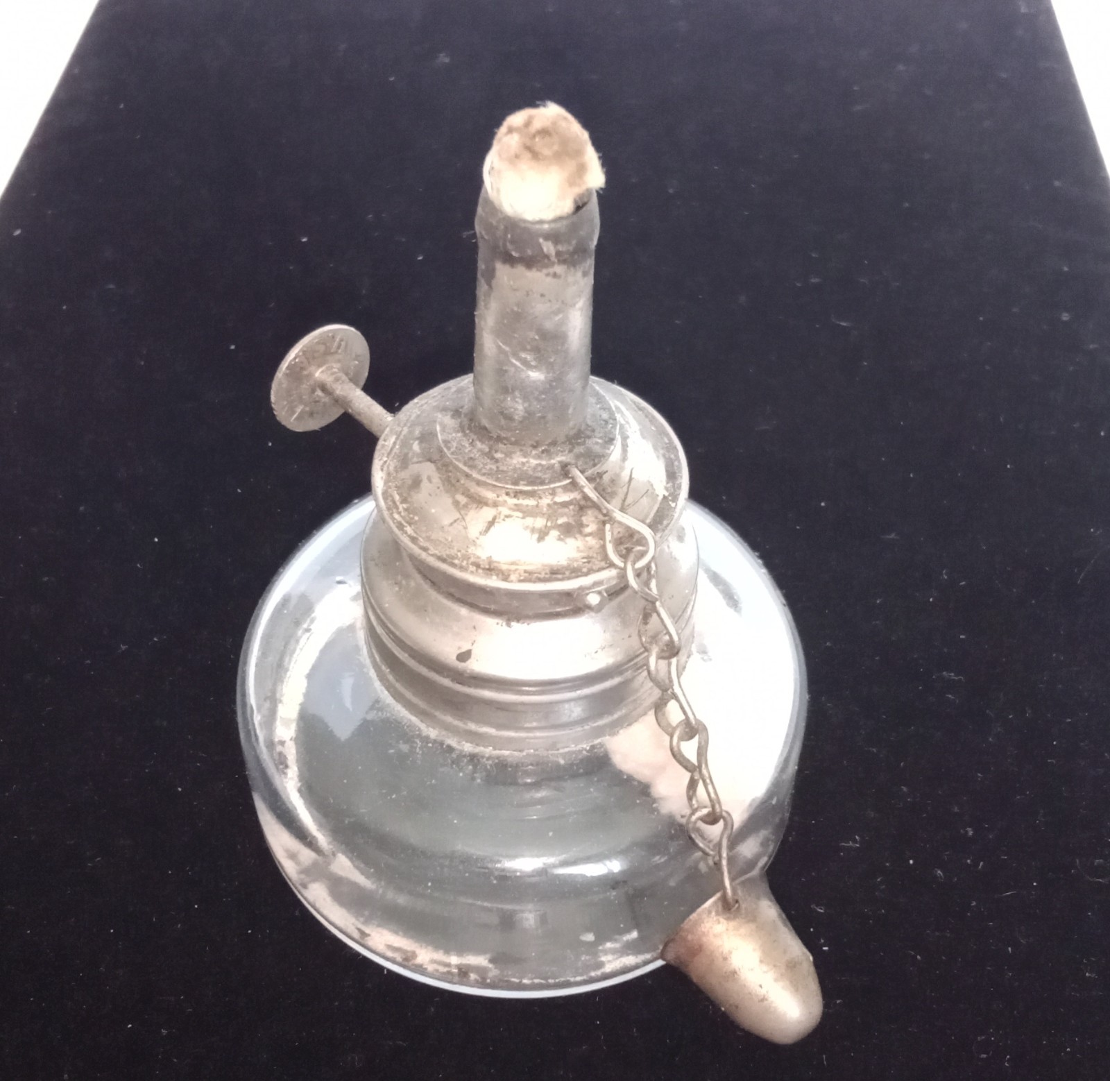 Antique Dental Alcohol Burner Spirit Lamp Glass Reservoir Metal Cap Wick