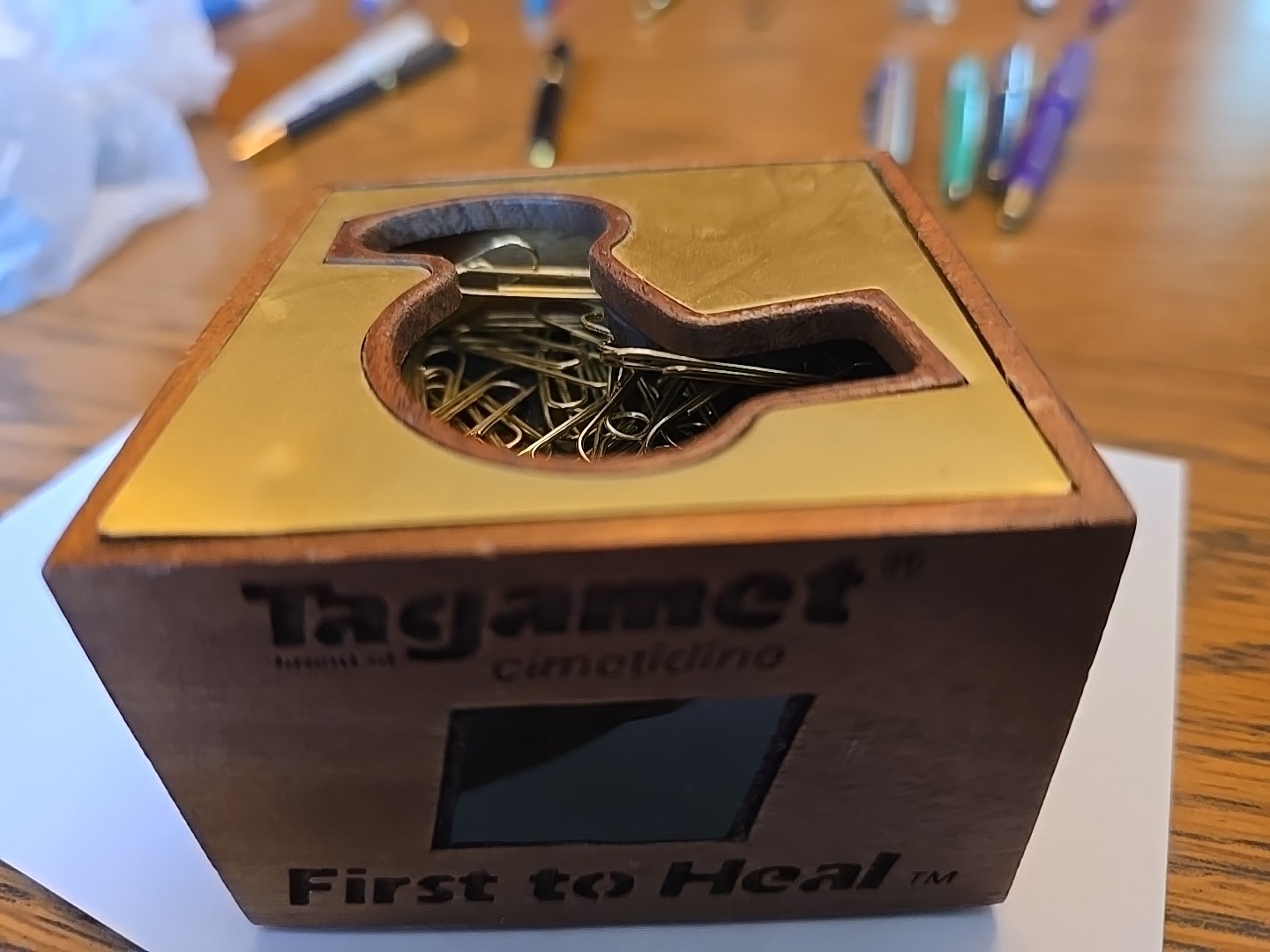 Pharmaceutical Drug Rep Promo Tagamet Paper Clips and Wooden Clip Holder Vintage