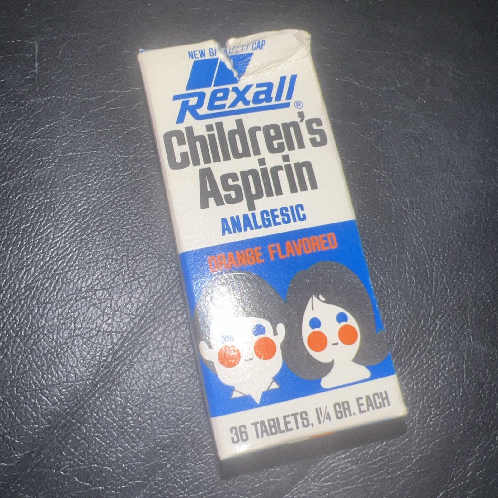 RARE Vintage Rexall Children’s Aspirin Bottle Orange Flavor 36 Tablets FULL
